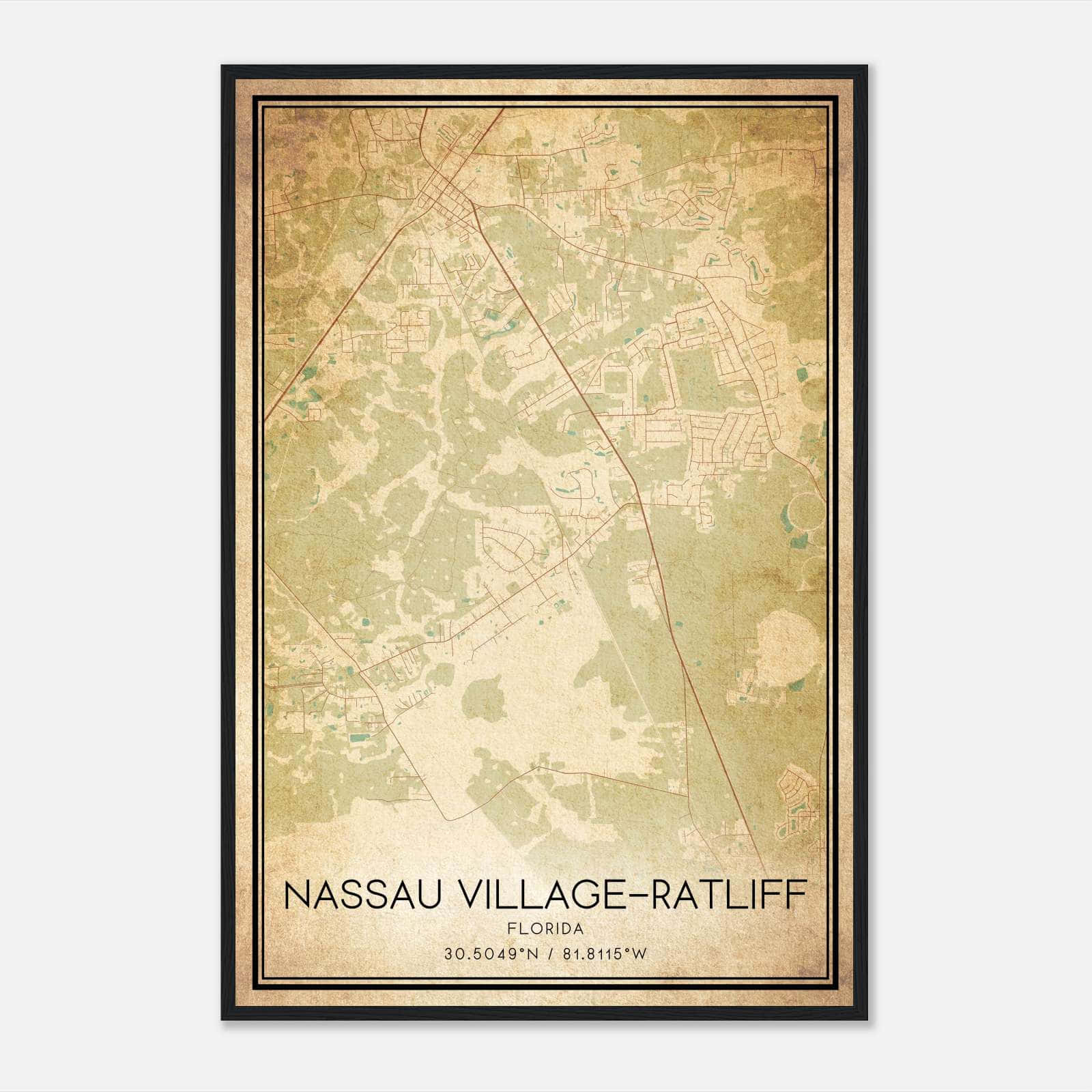 Vintage Nassau Village-Ratliff Florida Map Poster, Nassau Village-Ratliff FL City Road Wall Art Print Vintage Nassau Village-Ratliff Florida Map Poster, Nassau Village-Ratliff FL City Road Wall Art Print