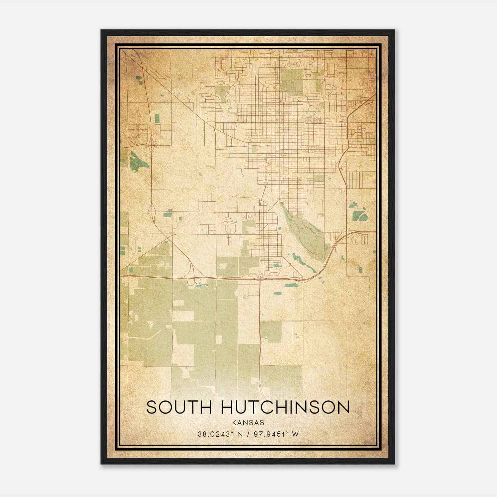Vintage South Hutchinson Kansas Map Poster, South Hutchinson KS City Road Wall Art Print Vintage South Hutchinson Kansas Map Poster, South Hutchinson KS City Road Wall Art Print