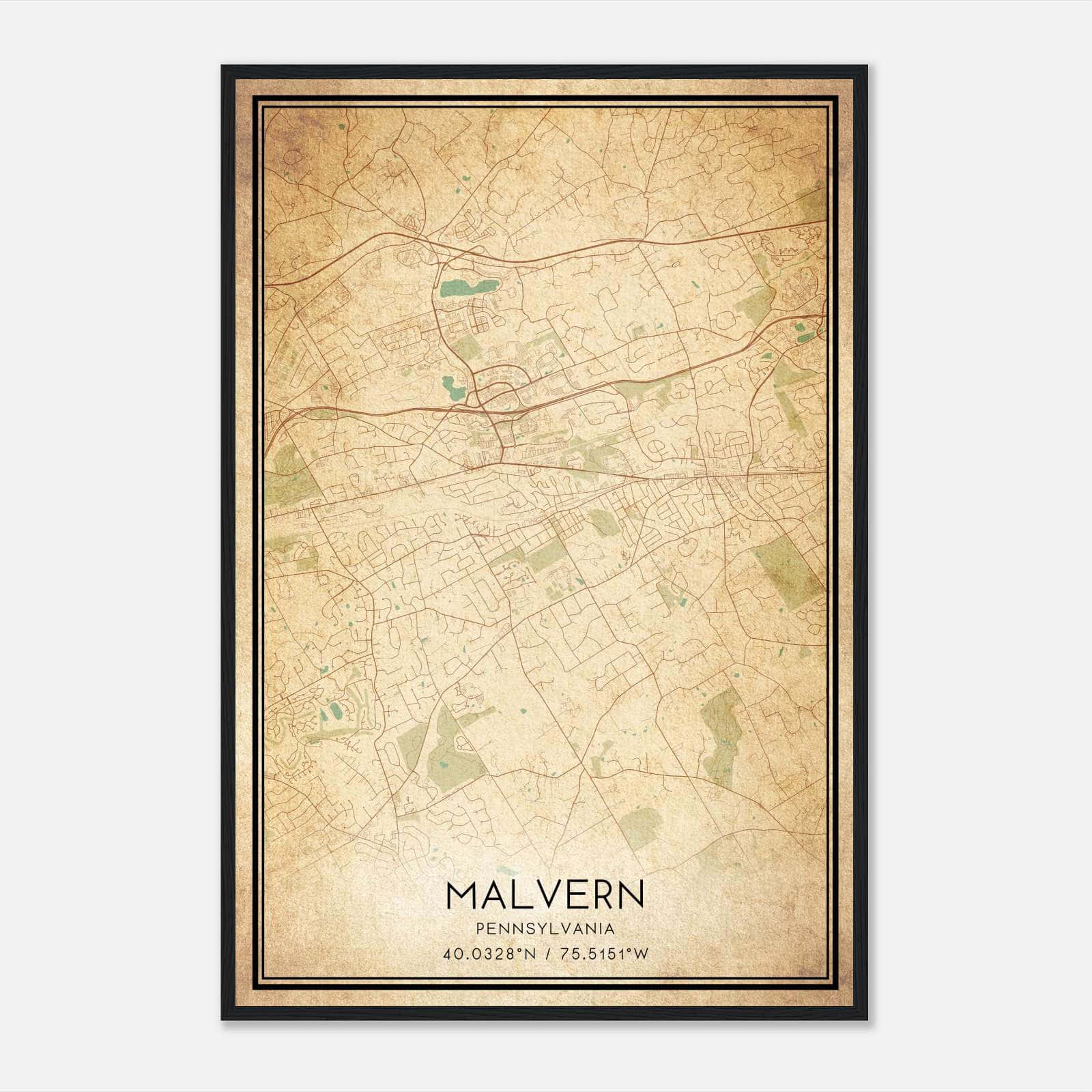 Vintage Malvern Pennsylvania Map Poster, Malvern PA City Road Wall Art Print Vintage Malvern Pennsylvania Map Poster, Malvern PA City Road Wall Art Print