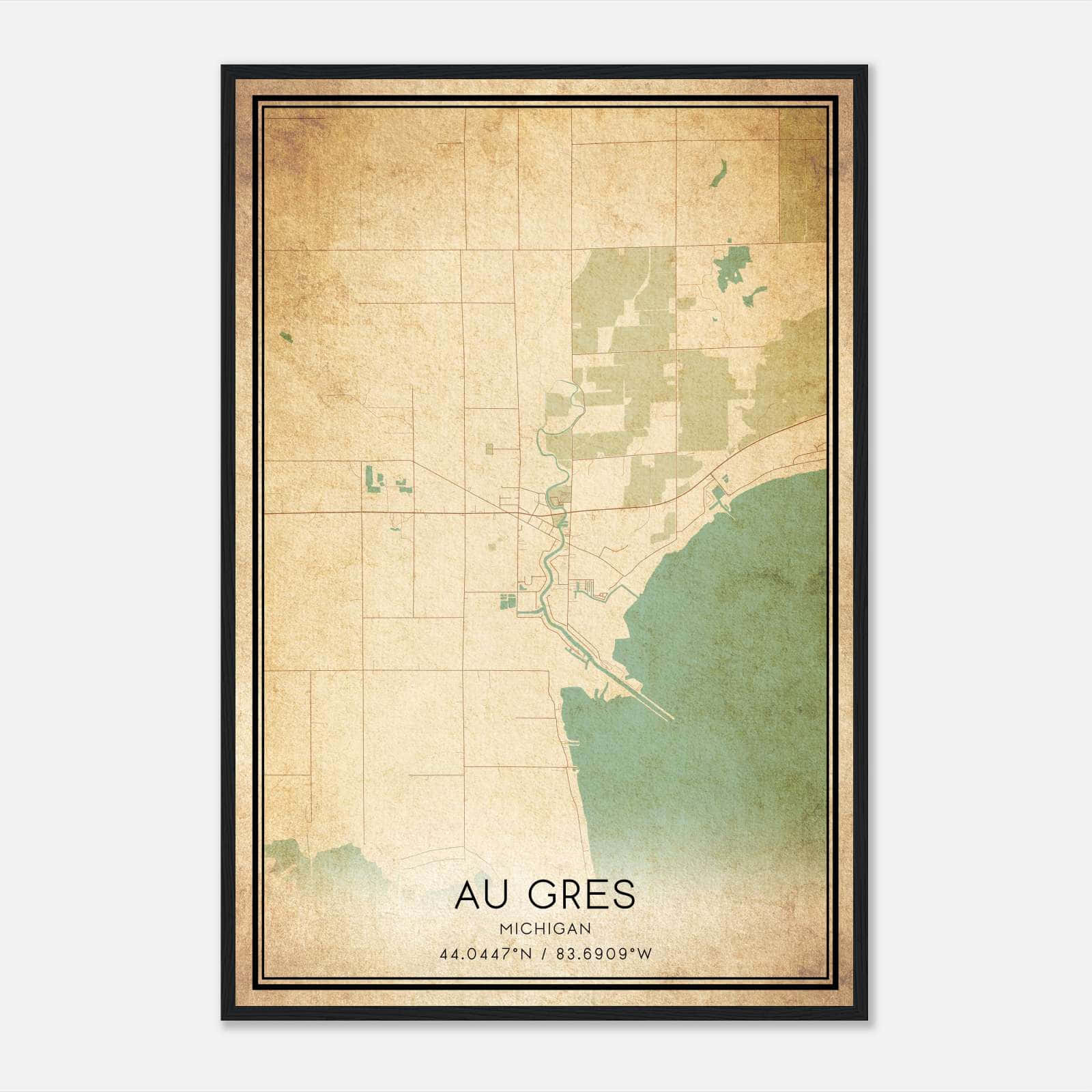 Vintage Au Gres Michigan Map Poster, Au Gres MI City Road Wall Art Print Vintage Au Gres Michigan Map Poster, Au Gres MI City Road Wall Art Print