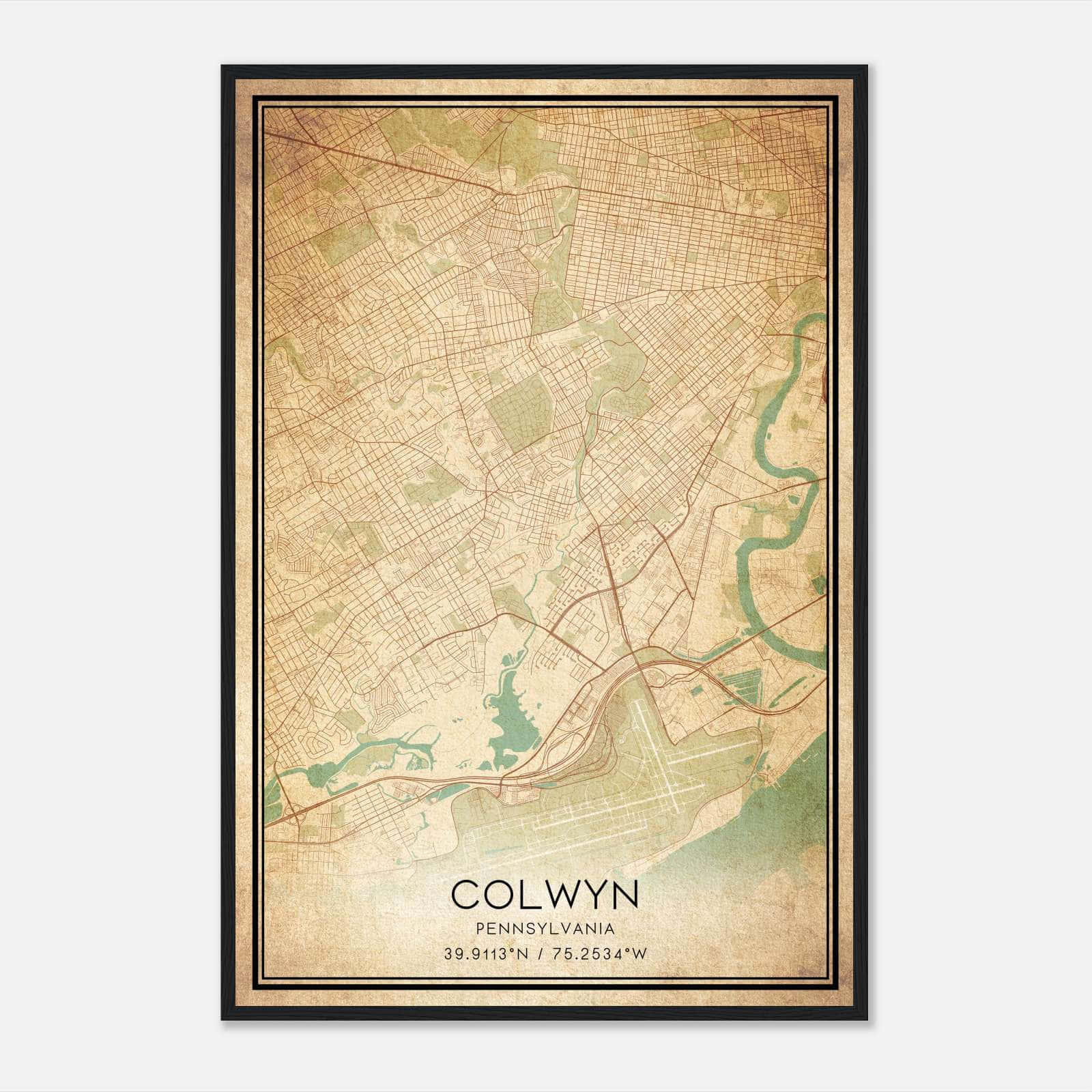 Vintage Colwyn Pennsylvania Map Poster, Colwyn PA City Road Wall Art Print Vintage Colwyn Pennsylvania Map Poster, Colwyn PA City Road Wall Art Print