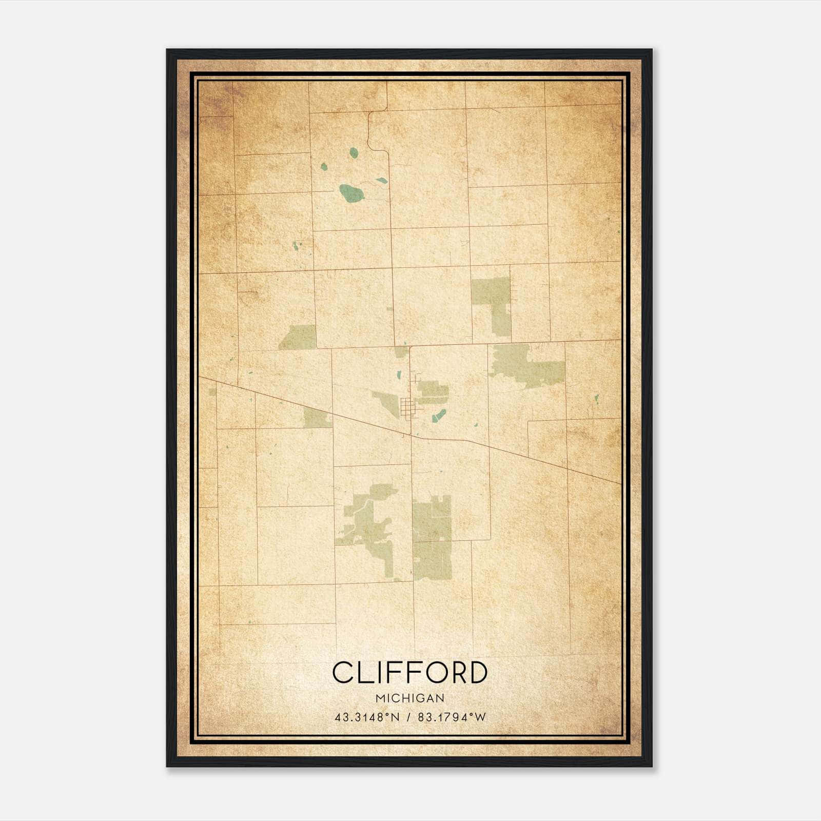Vintage Clifford Michigan Map Poster, Clifford MI City Road Wall Art Print Vintage Clifford Michigan Map Poster, Clifford MI City Road Wall Art Print