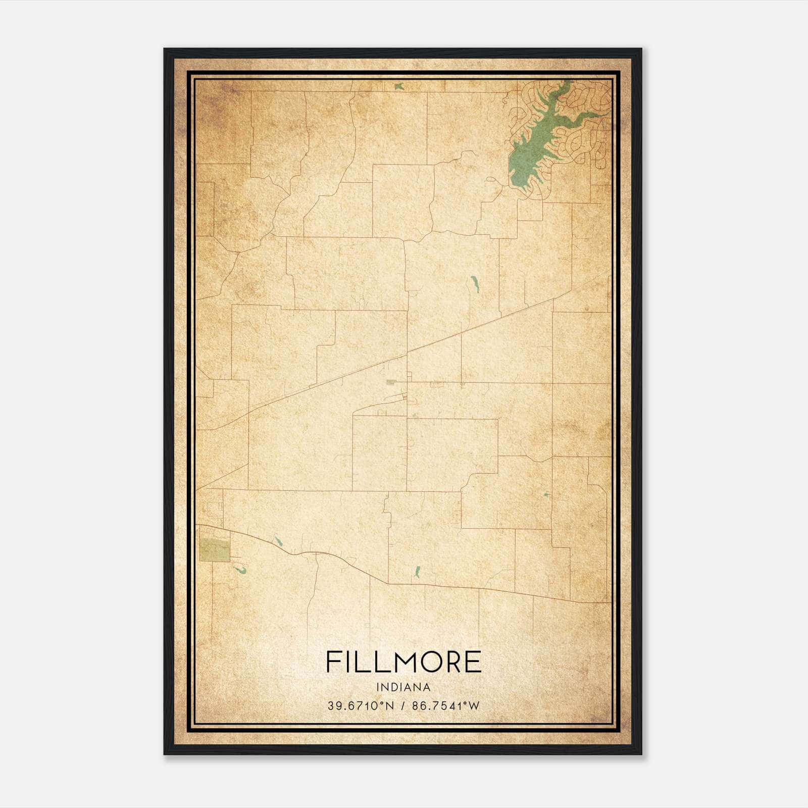 Vintage Fillmore Indiana Map Poster, Fillmore IN City Road Wall Art Print Vintage Fillmore Indiana Map Poster, Fillmore IN City Road Wall Art Print