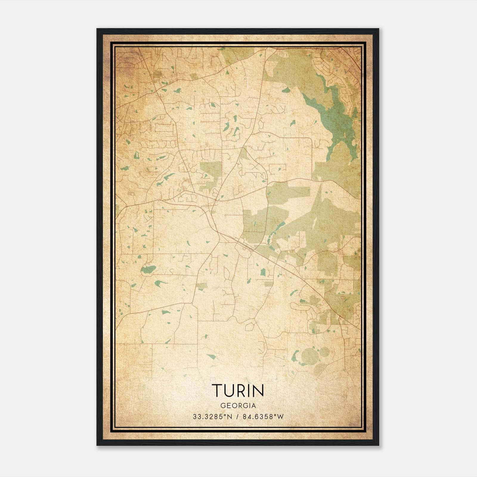 Vintage Turin Georgia Map Poster, Turin GA City Road Wall Art Print Vintage Turin Georgia Map Poster, Turin GA City Road Wall Art Print