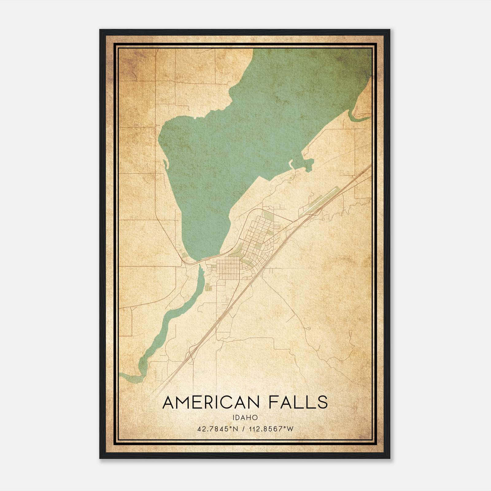 Vintage American Falls Idaho Map Poster, American Falls ID City Road Wall Art Print Vintage American Falls Idaho Map Poster, American Falls ID City Road Wall Art Print