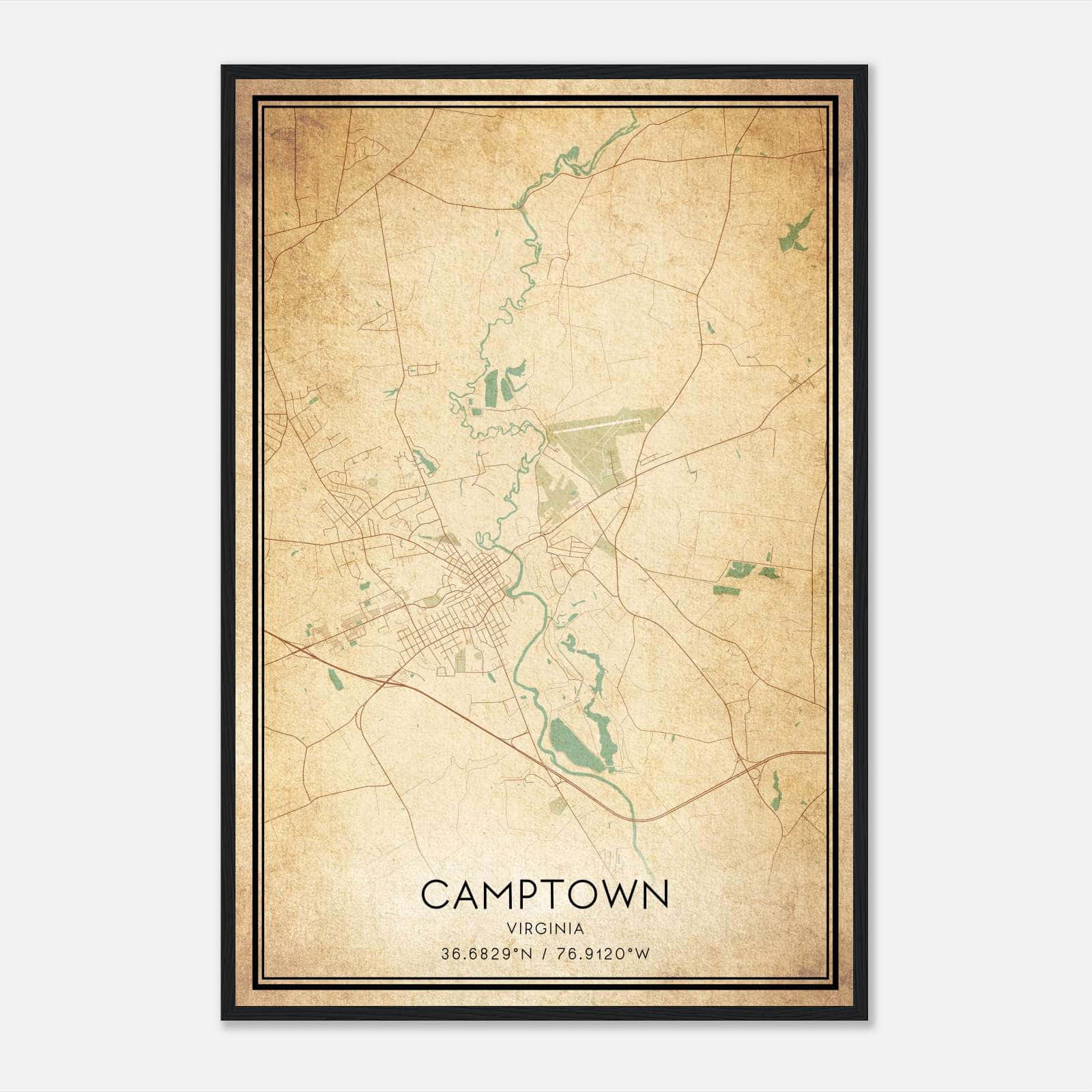 Vintage Camptown Virginia Map Poster, Camptown VA City Road Wall Art Print Vintage Camptown Virginia Map Poster, Camptown VA City Road Wall Art Print