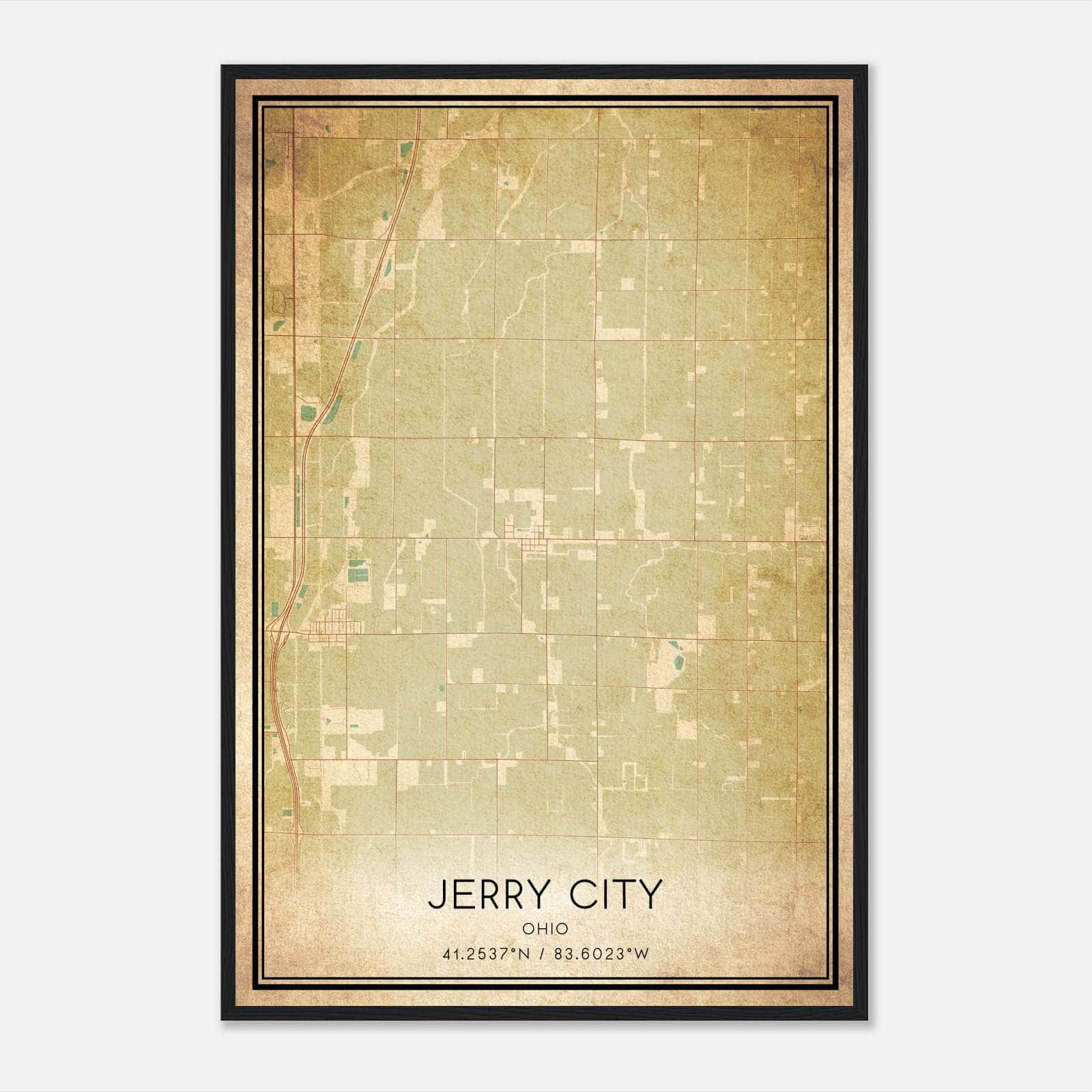 Vintage Jerry City Ohio Map Poster, Jerry City OH City Road Wall Art Print Vintage Jerry City Ohio Map Poster, Jerry City OH City Road Wall Art Print