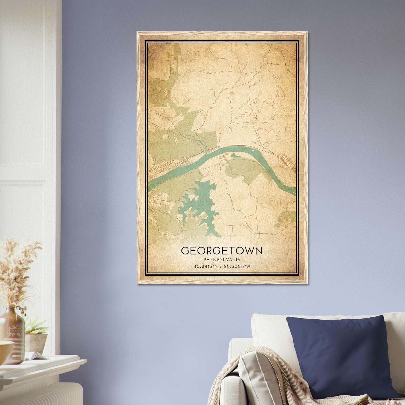 Vintage Georgetown Pennsylvania Map Poster, Georgetown PA City Road Wall Art Print