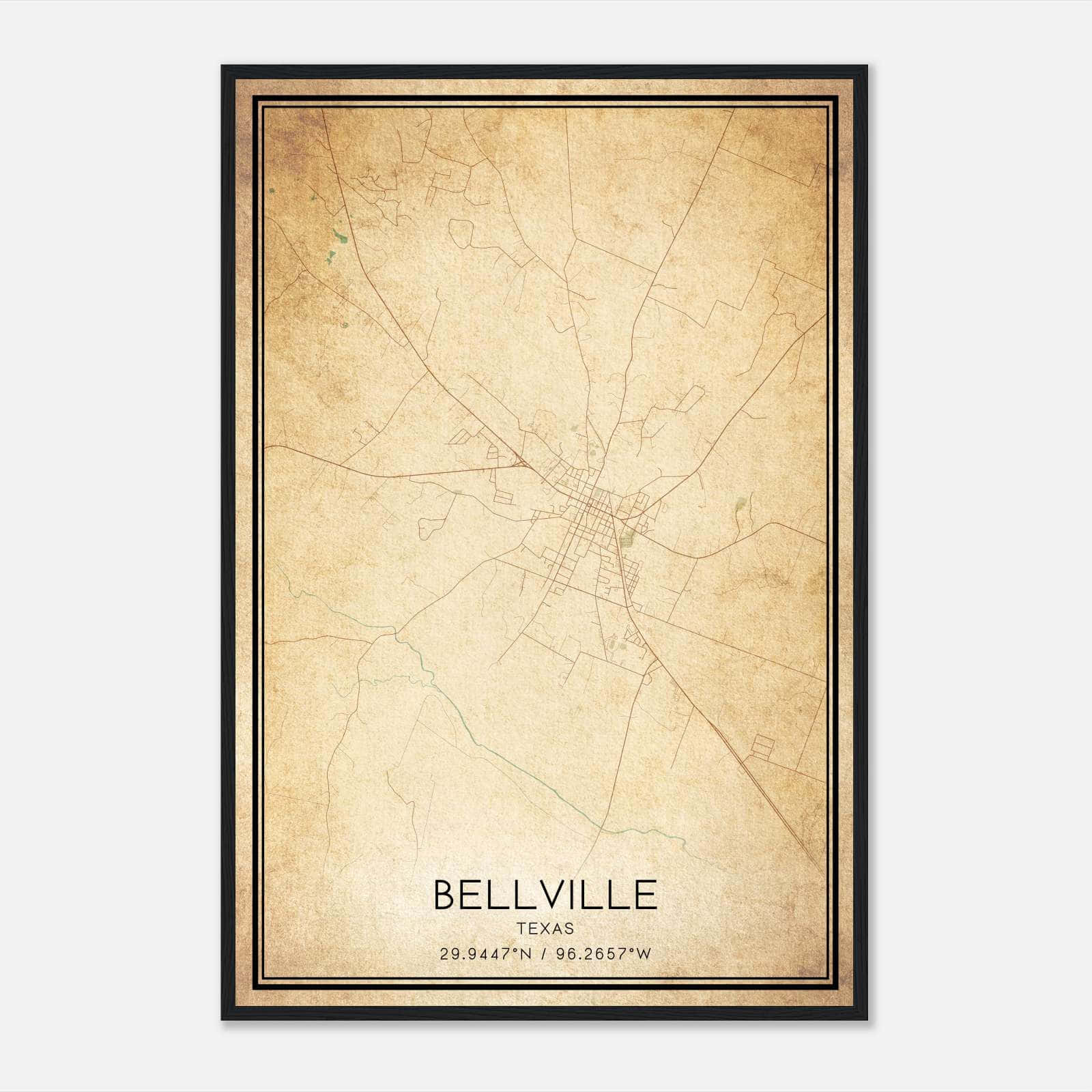 Vintage Bellville Texas Map Poster, Bellville TX City Road Wall Art Print Vintage Bellville Texas Map Poster, Bellville TX City Road Wall Art Print