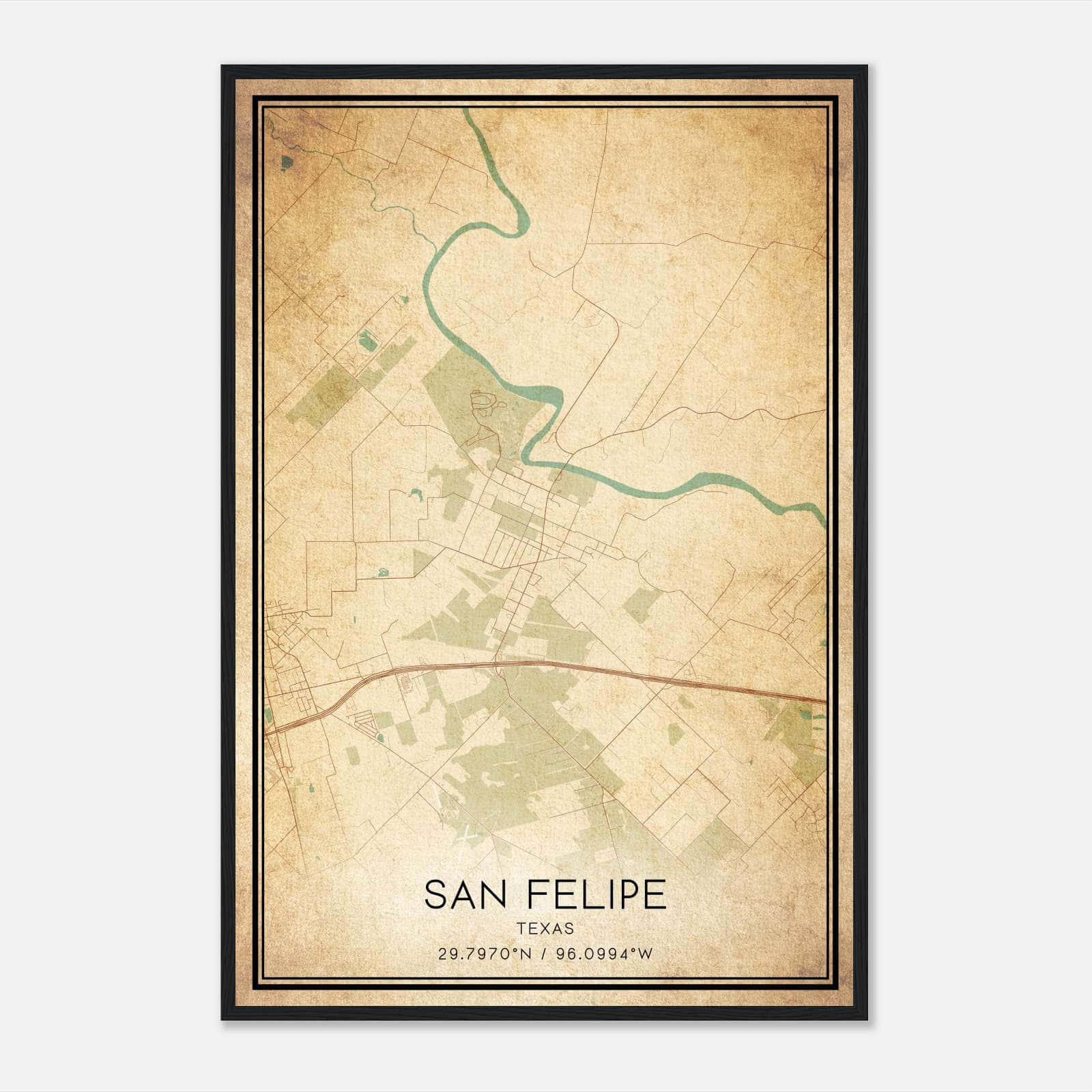 Vintage San Felipe Texas Map Poster, San Felipe TX City Road Wall Art Print Vintage San Felipe Texas Map Poster, San Felipe TX City Road Wall Art Print