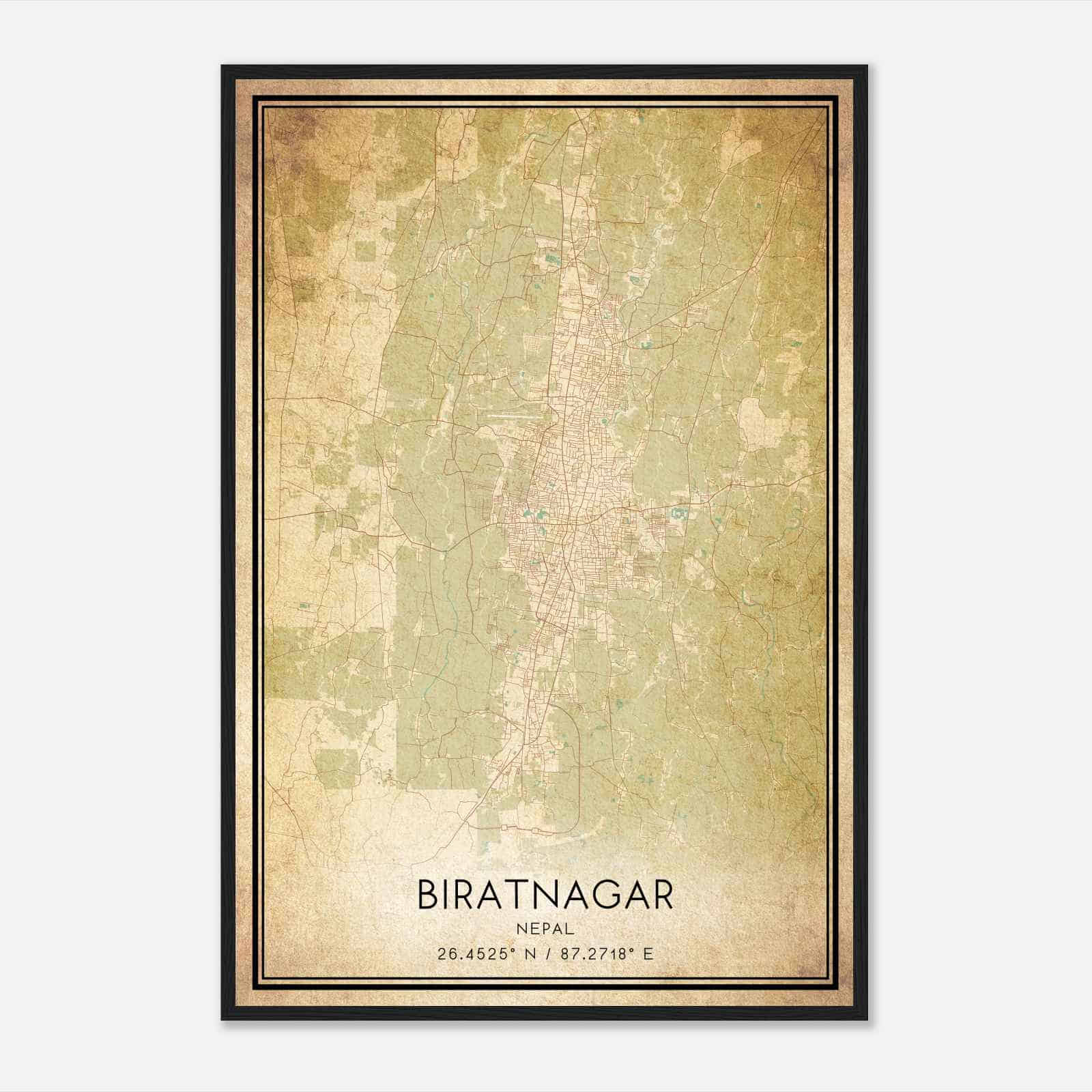 Vintage Biratnagar Nepal Map Poster, Biratnagar City Road Wall Art Print