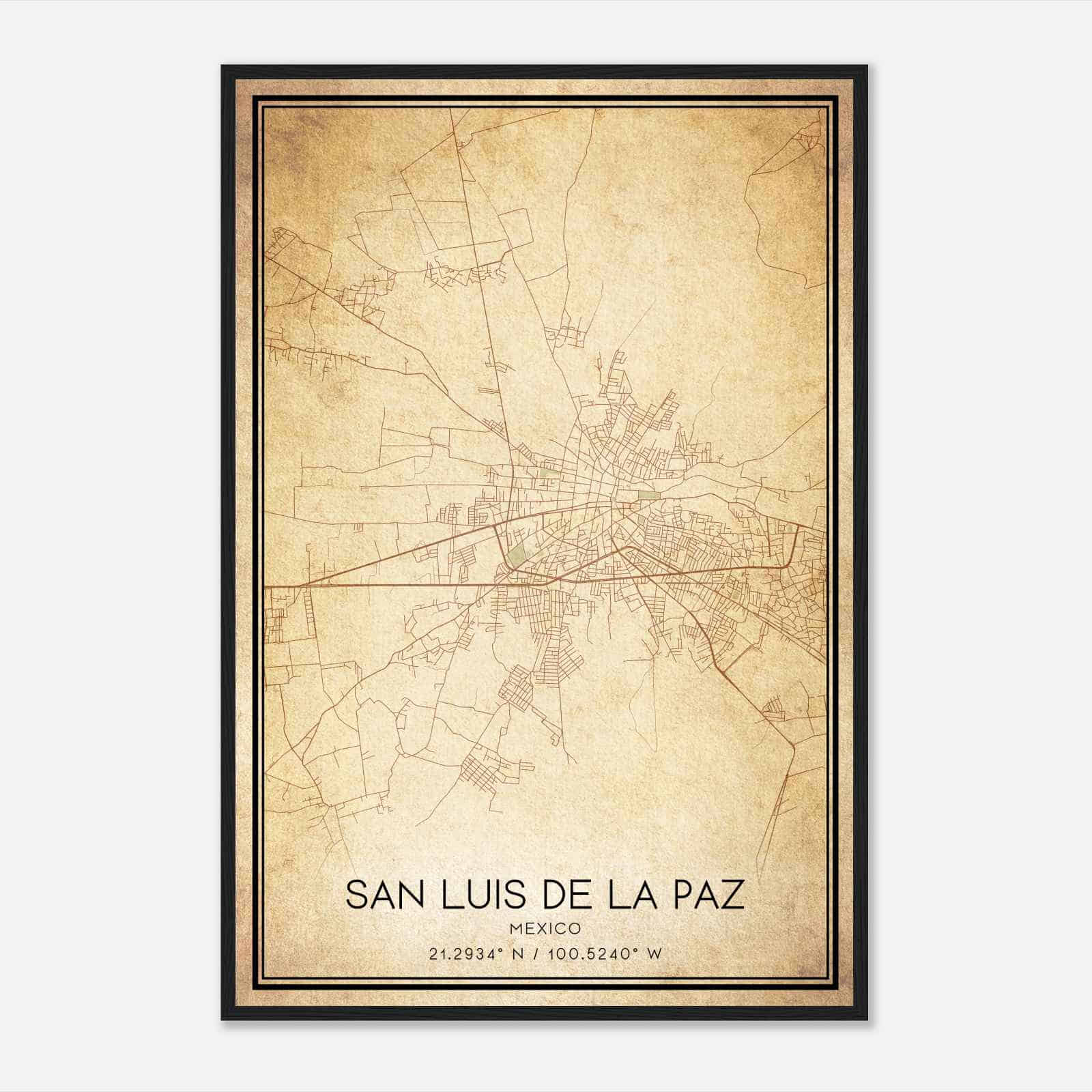 Vintage San Luis de la Paz Mexico Map Poster, San Luis de la Paz City Road Wall Art Print