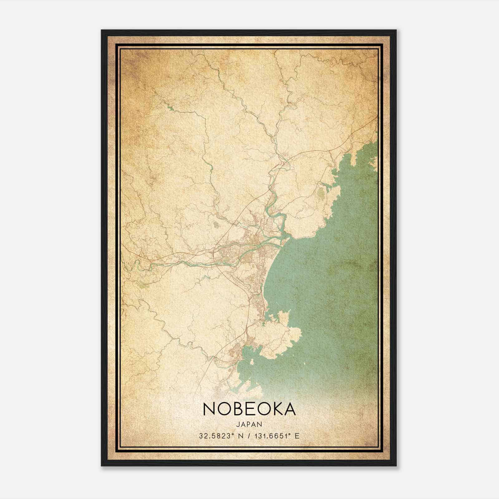 Vintage Nobeoka Japan Map Poster, Nobeoka City Road Wall Art Print