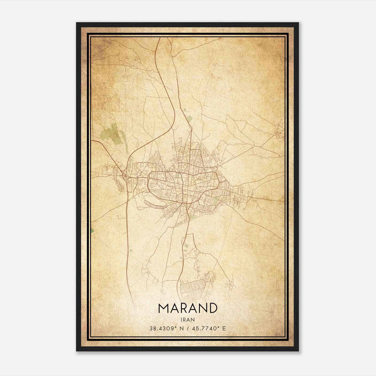 Vintage Marand Iran Map Poster, Marand City Road Wall Art Print