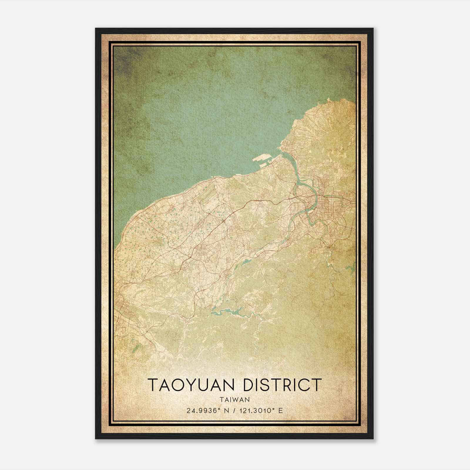 Vintage Taoyuan District Taiwan Map Poster, Taoyuan District City Road Wall Art Print