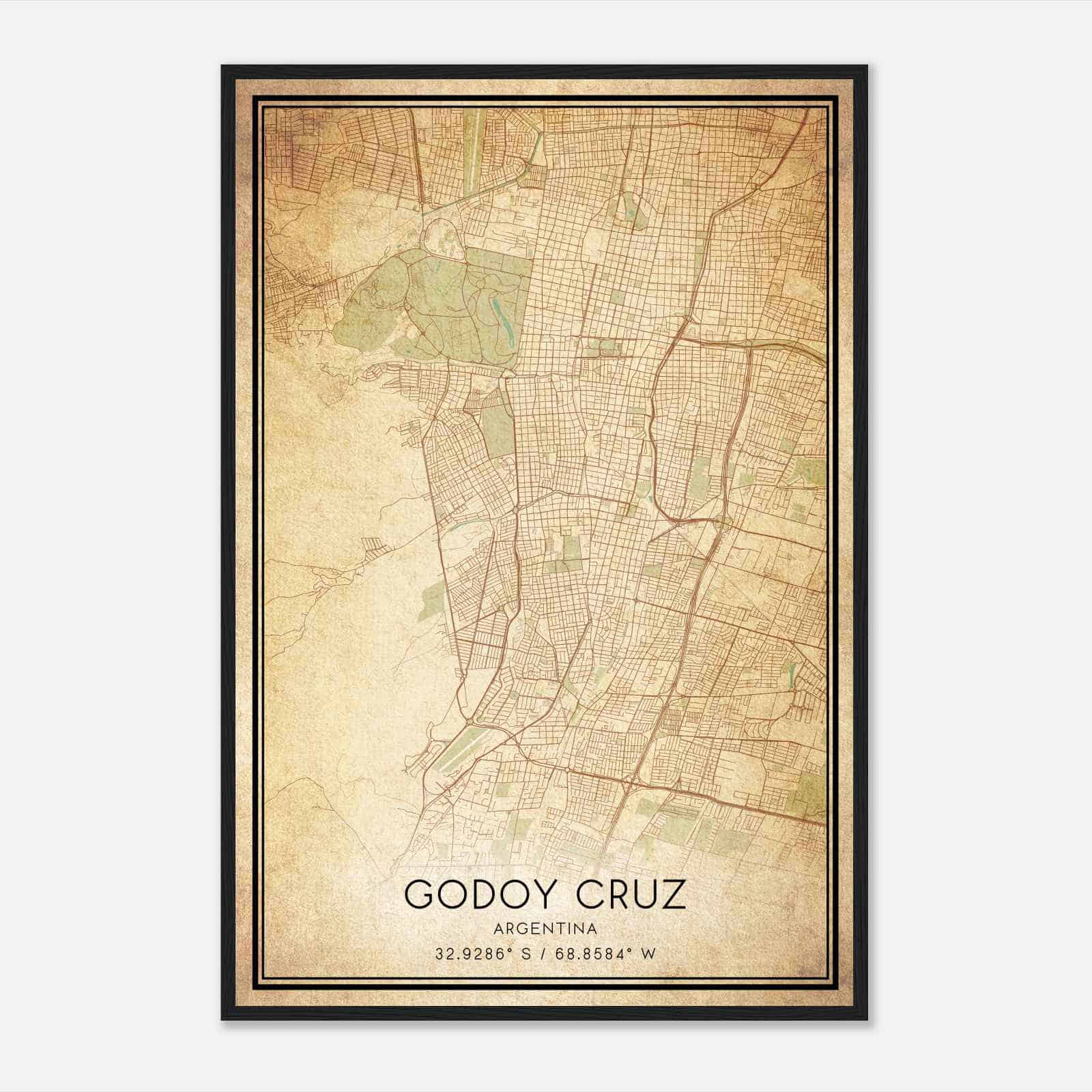 Vintage Godoy Cruz Argentina Map Poster, Godoy Cruz City Road Wall Art Print