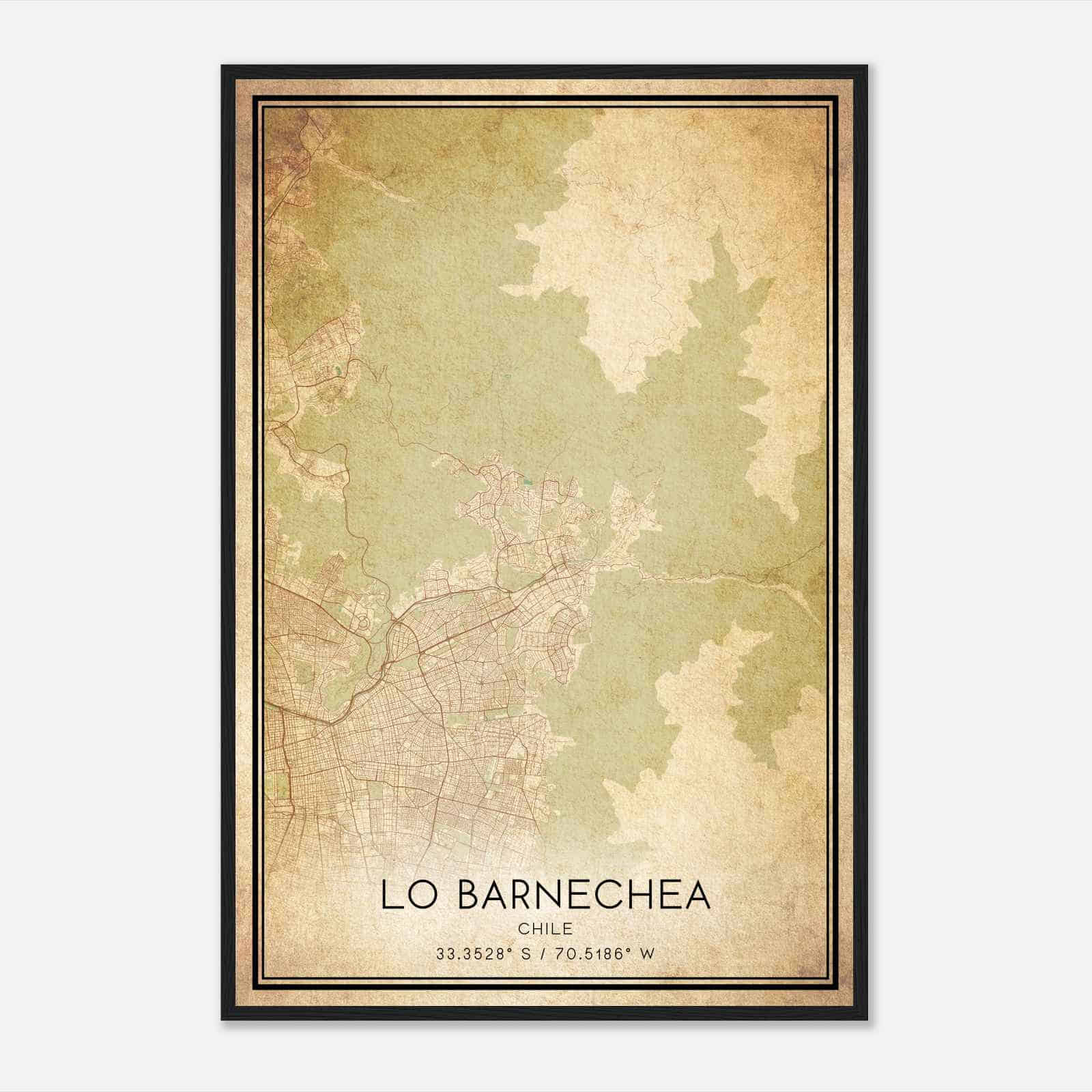 Vintage Lo Barnechea Chile Map Poster, Lo Barnechea City Road Wall Art Print