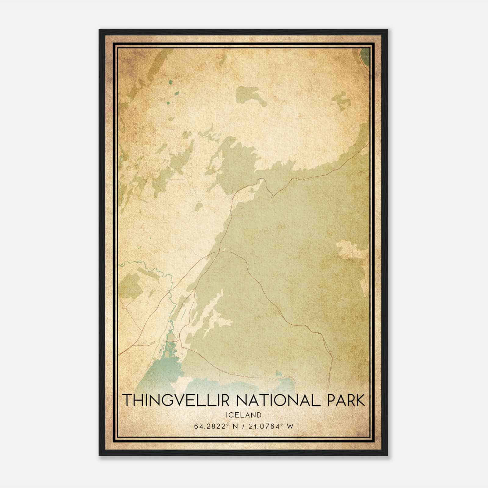 Vintage Thingvellir National Park Iceland Map Poster, Thingvellir National Park City Road Wall Art Print
