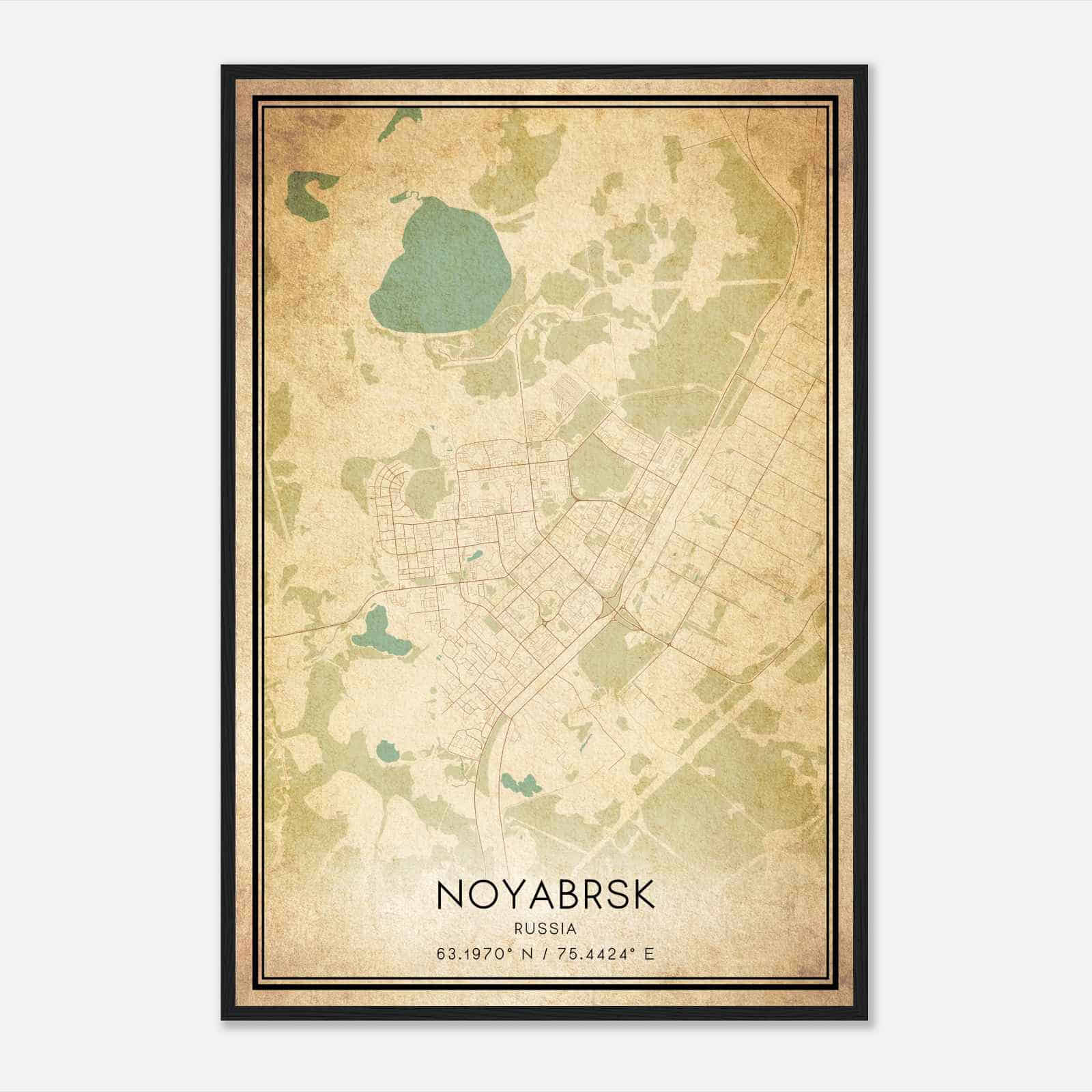 Vintage Noyabrsk Russia Map Poster, Noyabrsk City Road Wall Art Print