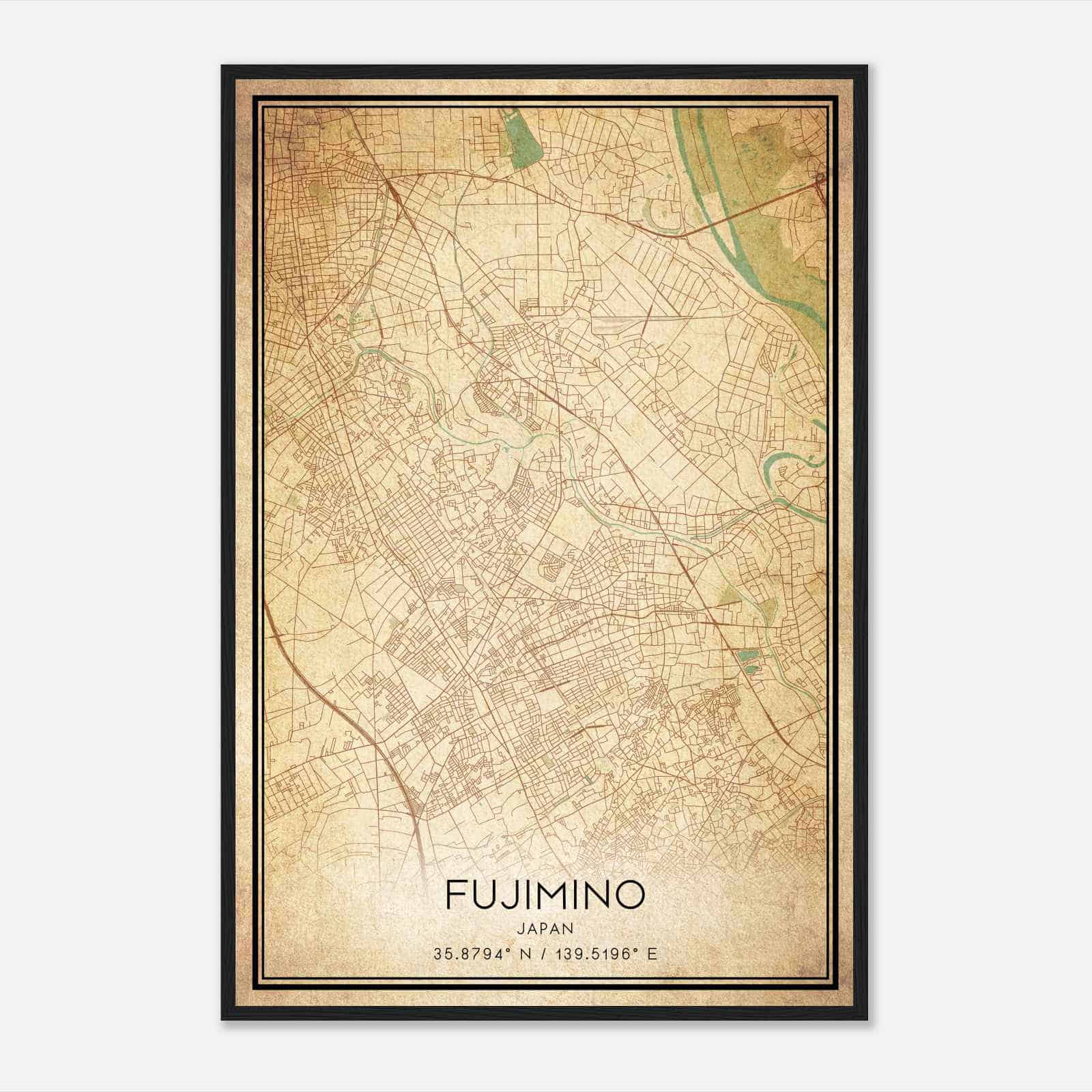 Vintage Fujimino Japan Map Poster, Fujimino City Road Wall Art Print