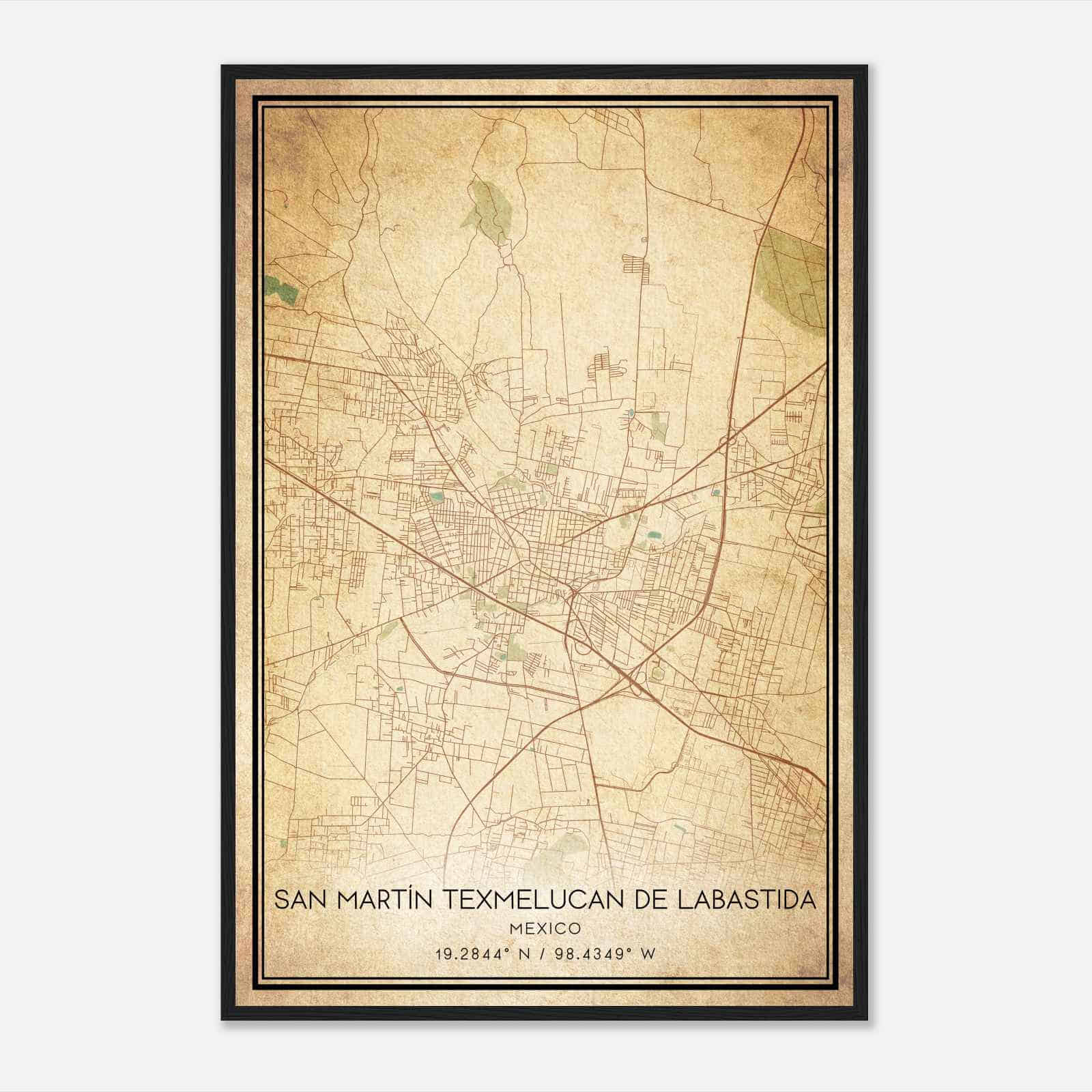 Vintage San Martin Texmelucan de Labastida Mexico Map Poster, San Martin Texmelucan de Labastida City Road Wall Art Print