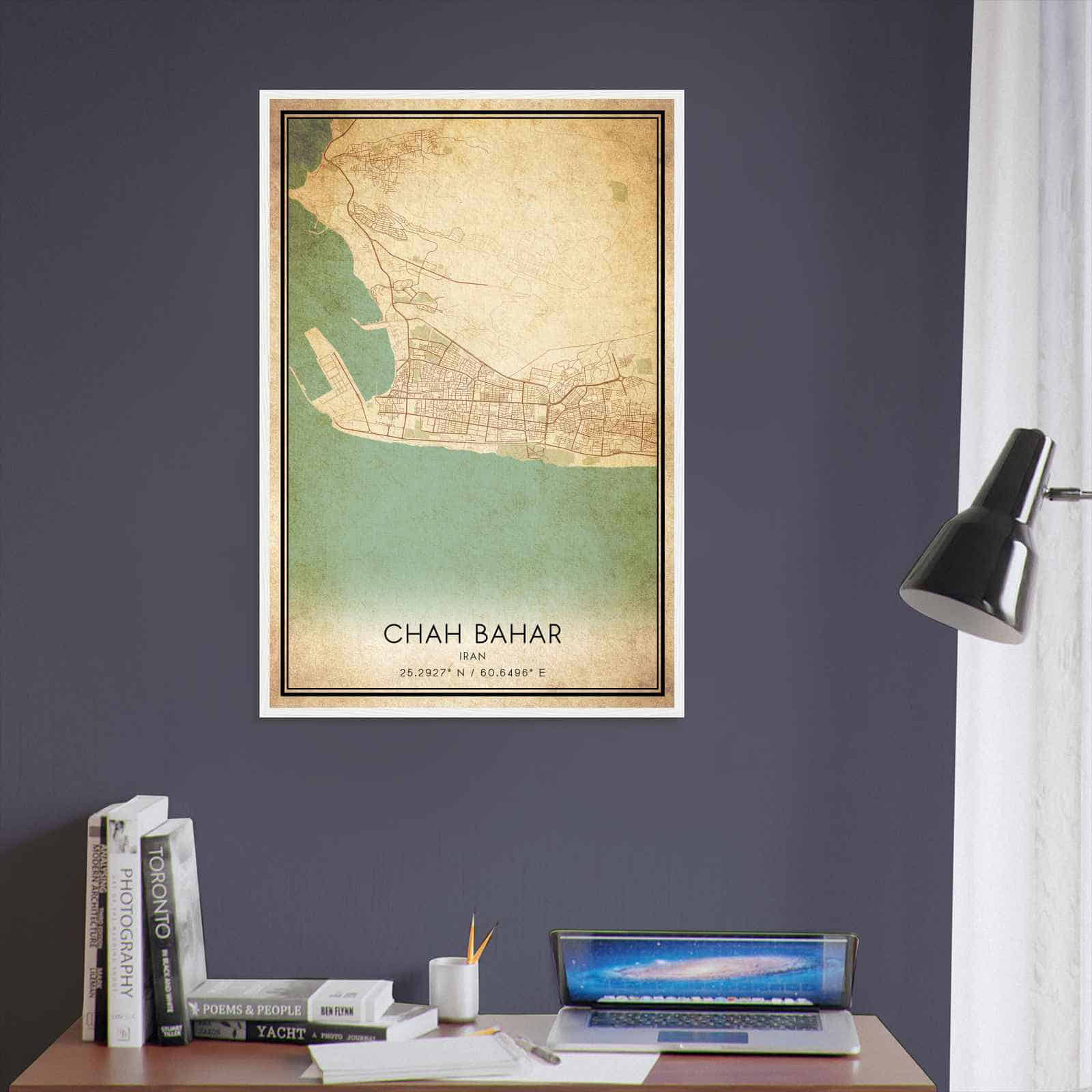 Vintage Chah Bahar Iran Map Poster, Chah Bahar City Road Wall Art Print