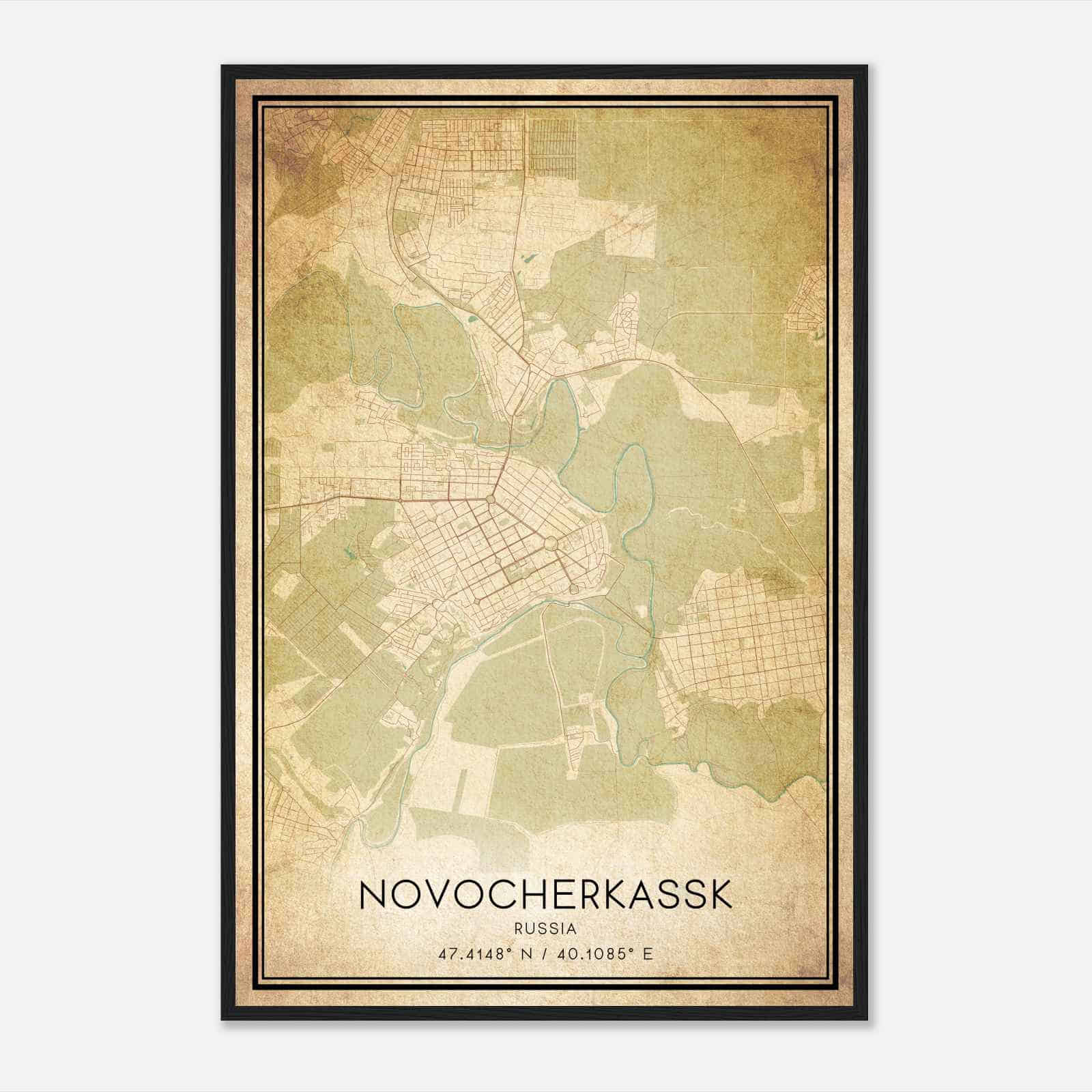 Vintage Novocherkassk Russia Map Poster, Novocherkassk City Road Wall Art Print