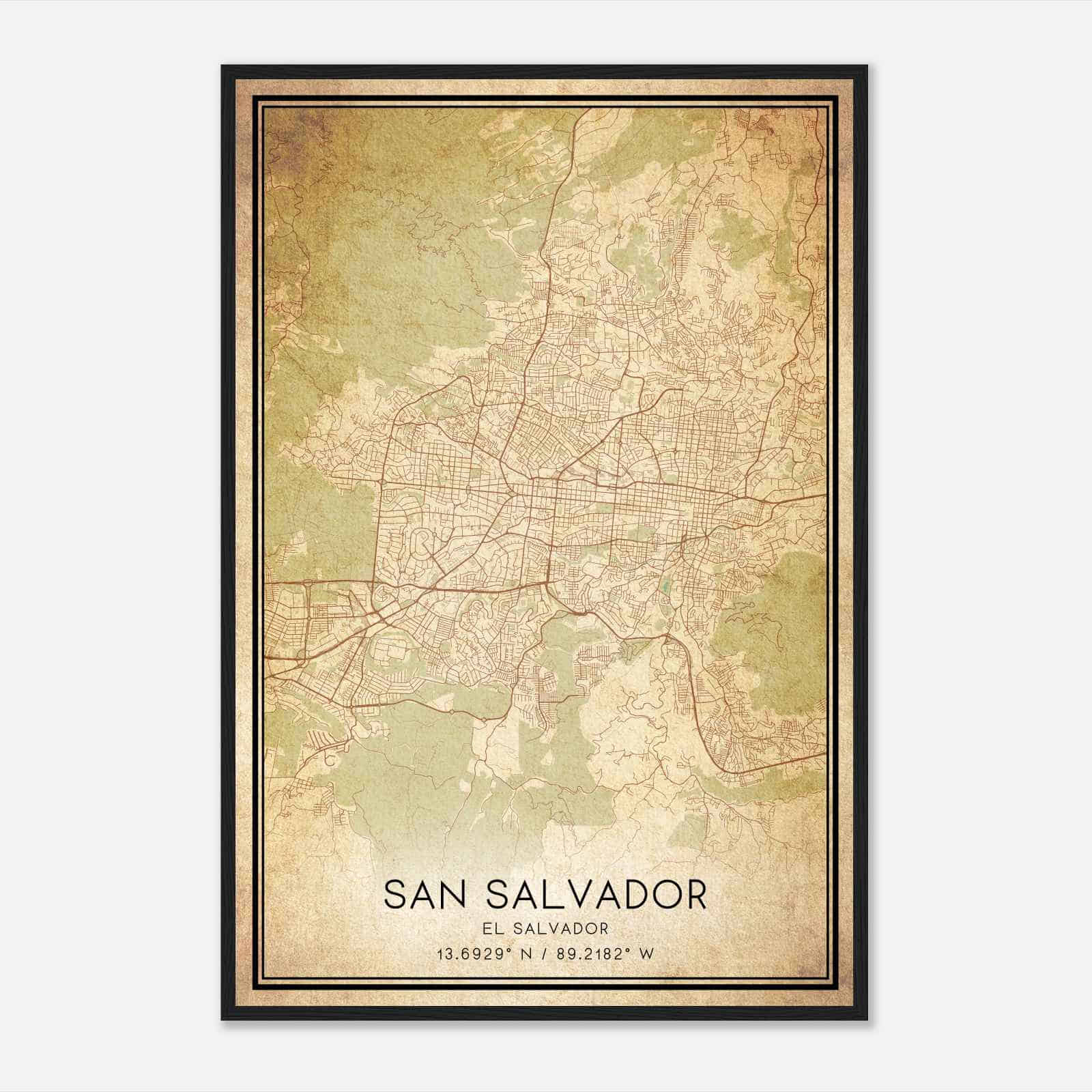 Vintage San Salvador El Salvador Map Poster, San Salvador City Road Wall Art Print