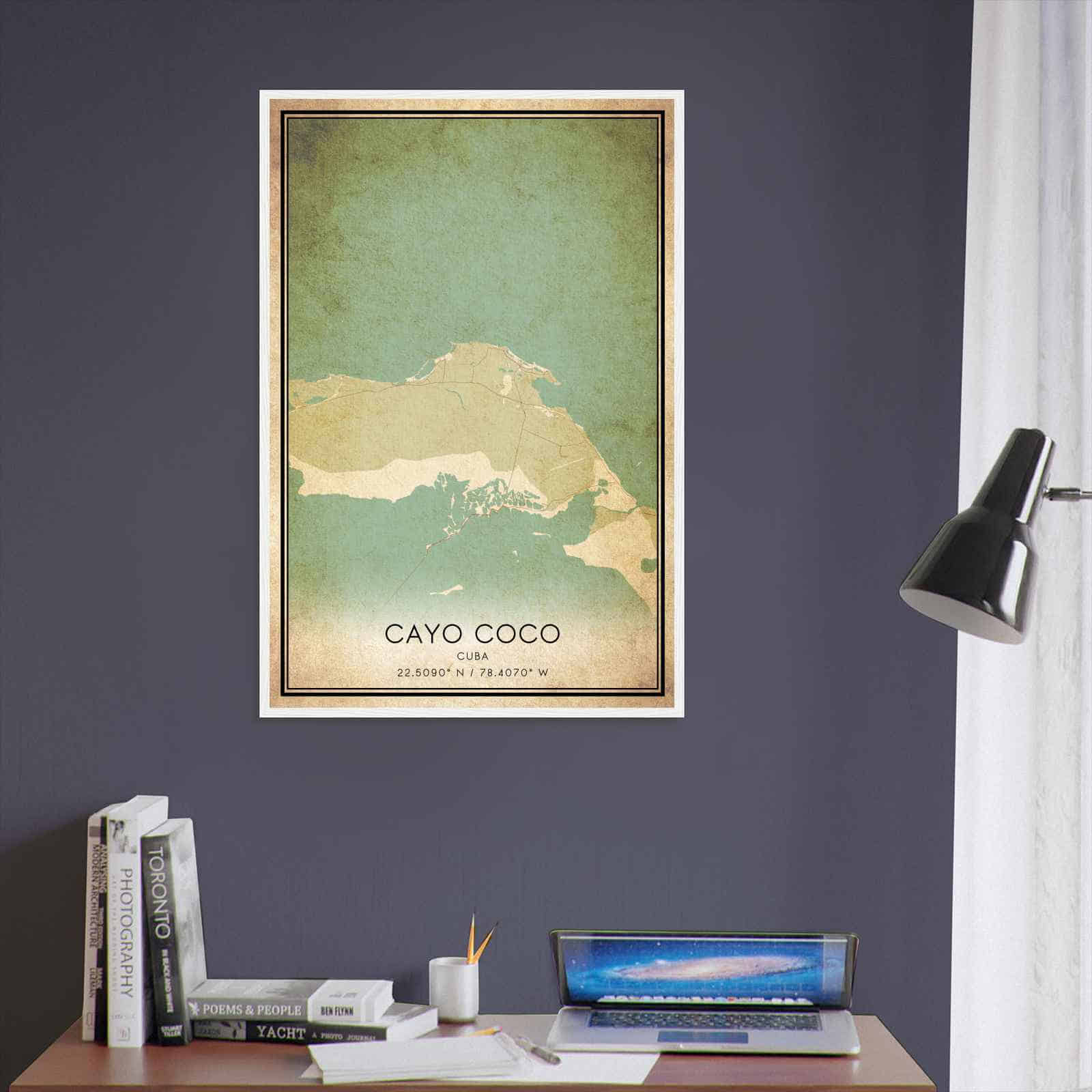 Vintage Cayo Coco Cuba Map Poster, Cayo Coco City Road Wall Art Print