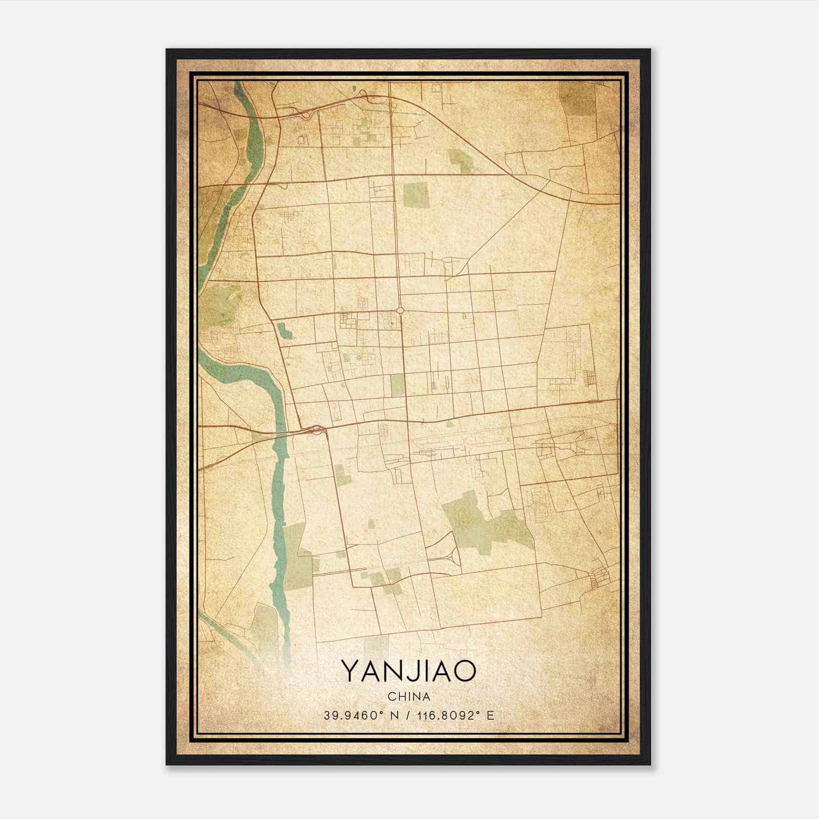 Vintage Yanjiao China Map Poster, Yanjiao City Road Wall Art Print