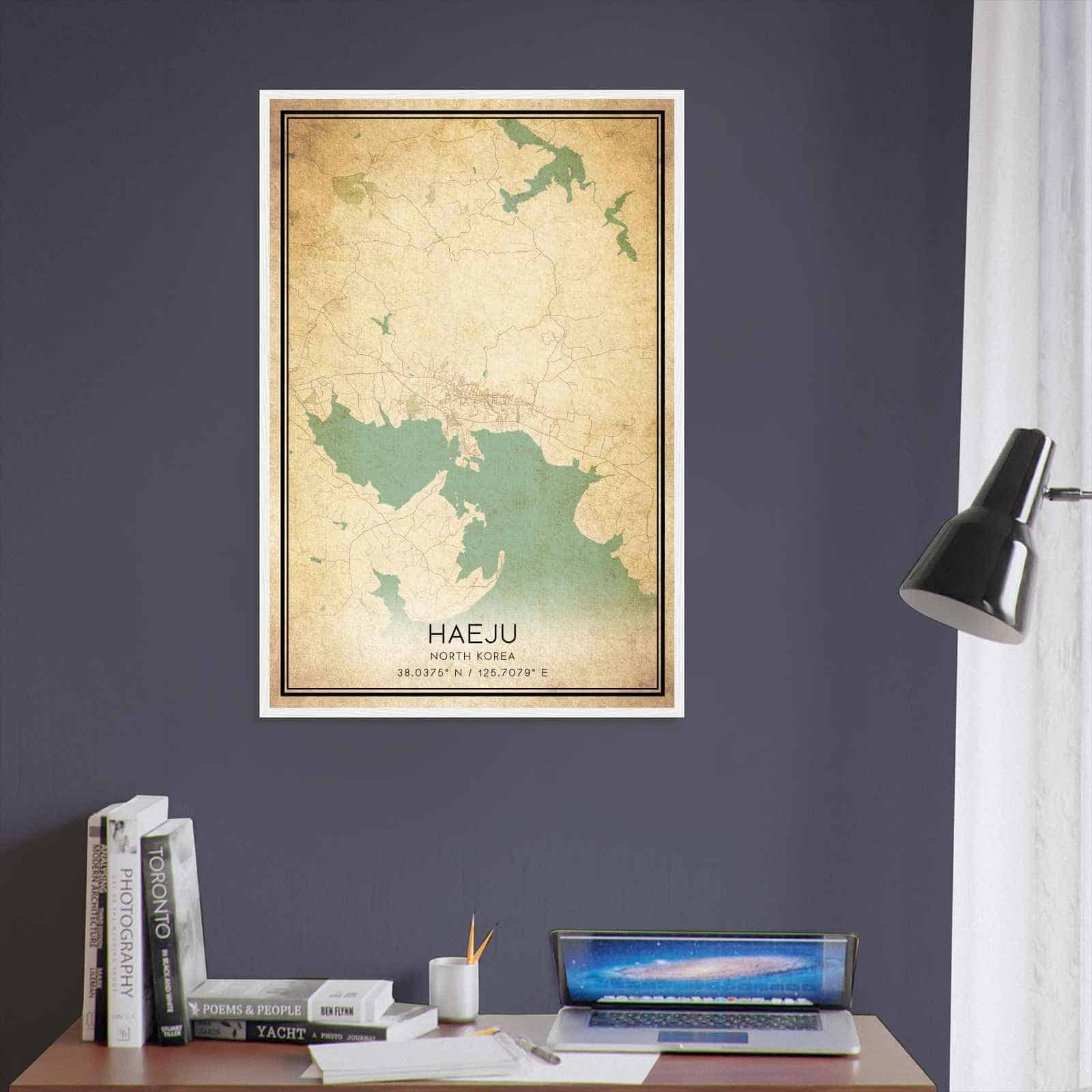 Vintage Haeju North Korea Map Poster, Haeju City Road Wall Art Print