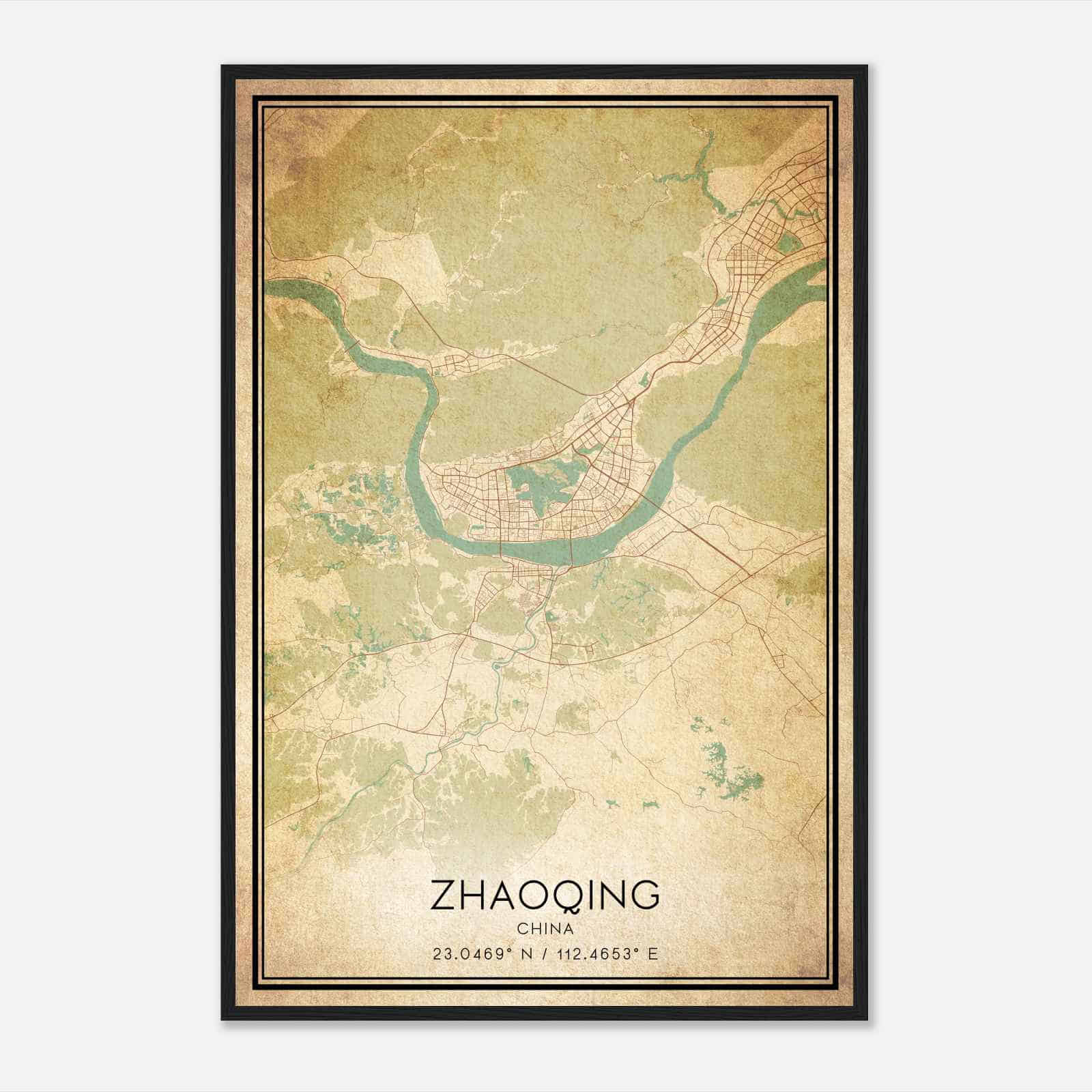 Vintage Zhaoqing China Map Poster, Zhaoqing City Road Wall Art Print