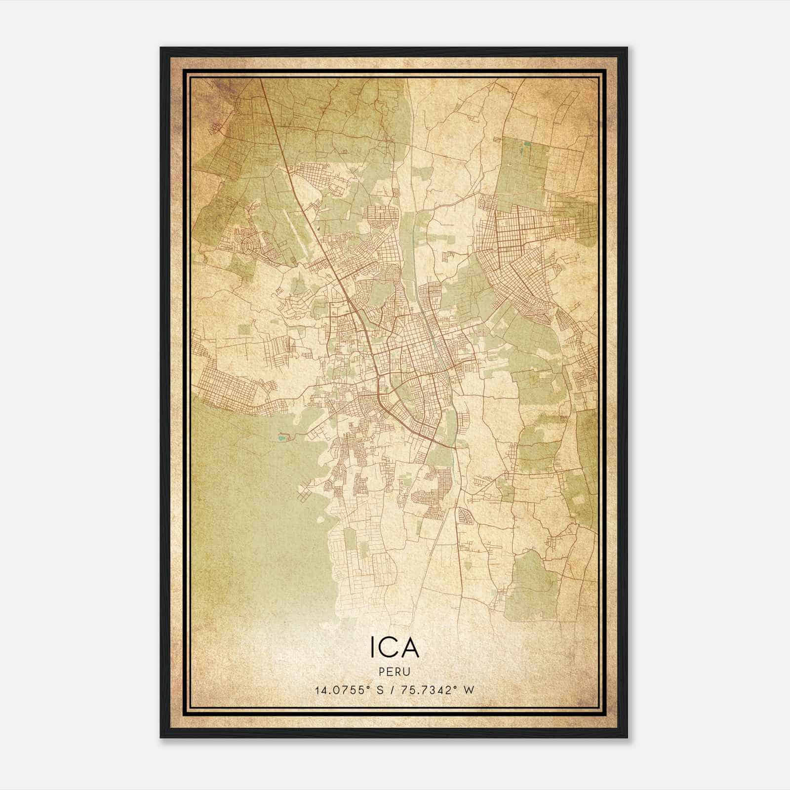 Vintage Ica Peru Map Poster, Ica City Road Wall Art Print