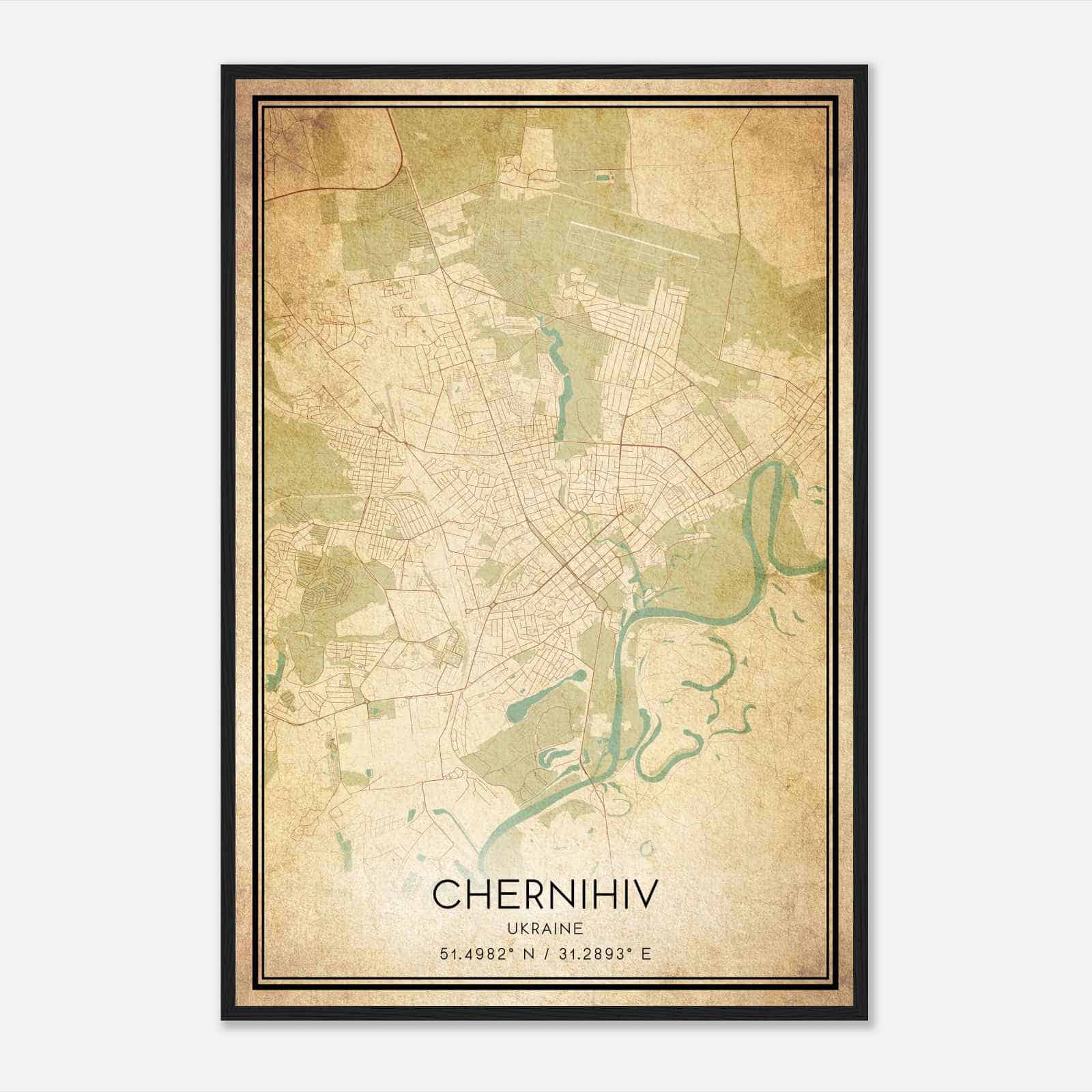 Vintage Chernihiv Ukraine Map Poster, Chernihiv City Road Wall Art Print