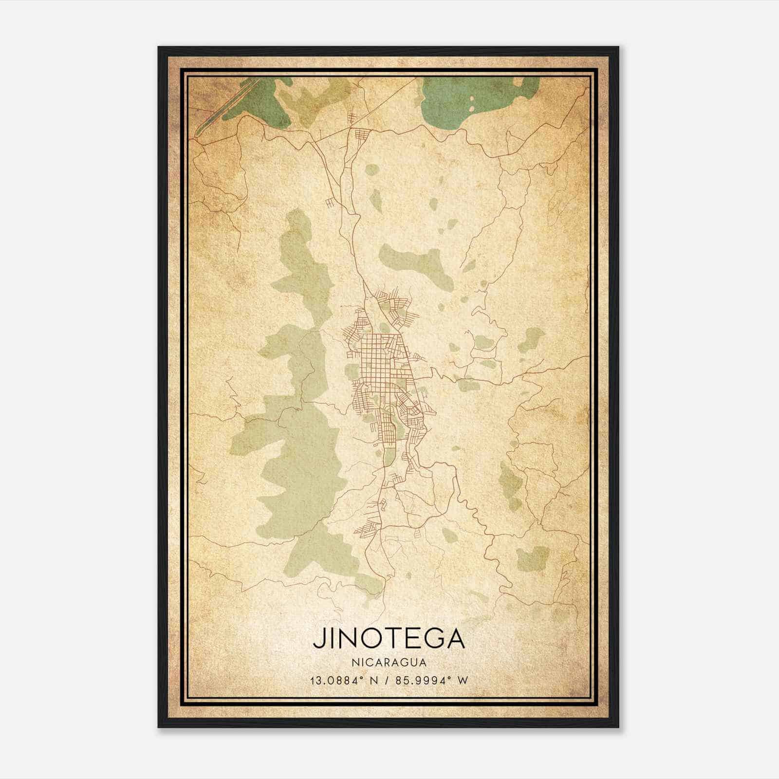 Vintage Jinotega Nicaragua Map Poster, Jinotega City Road Wall Art Print