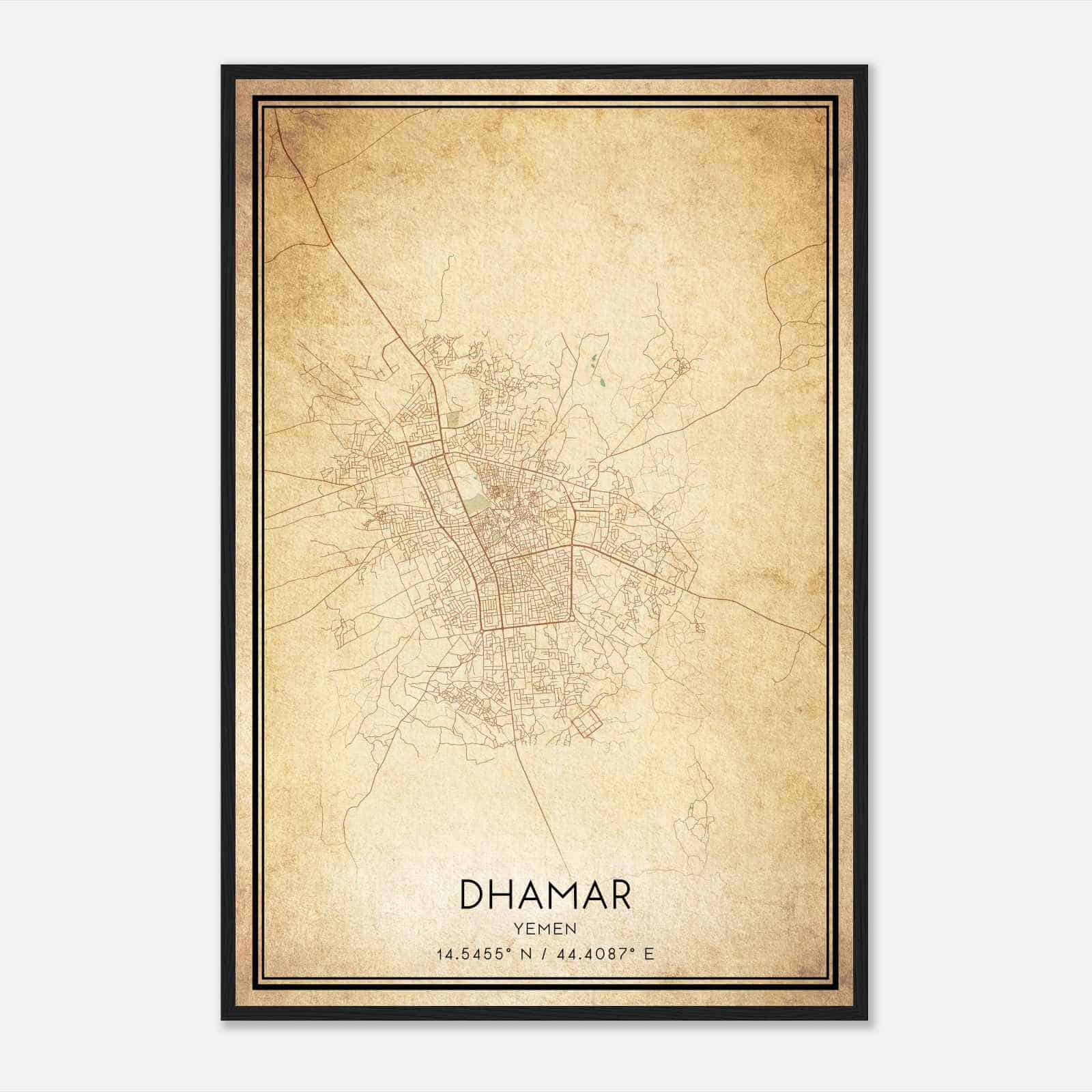 Vintage Dhamar Yemen Map Poster, Dhamar City Road Wall Art Print