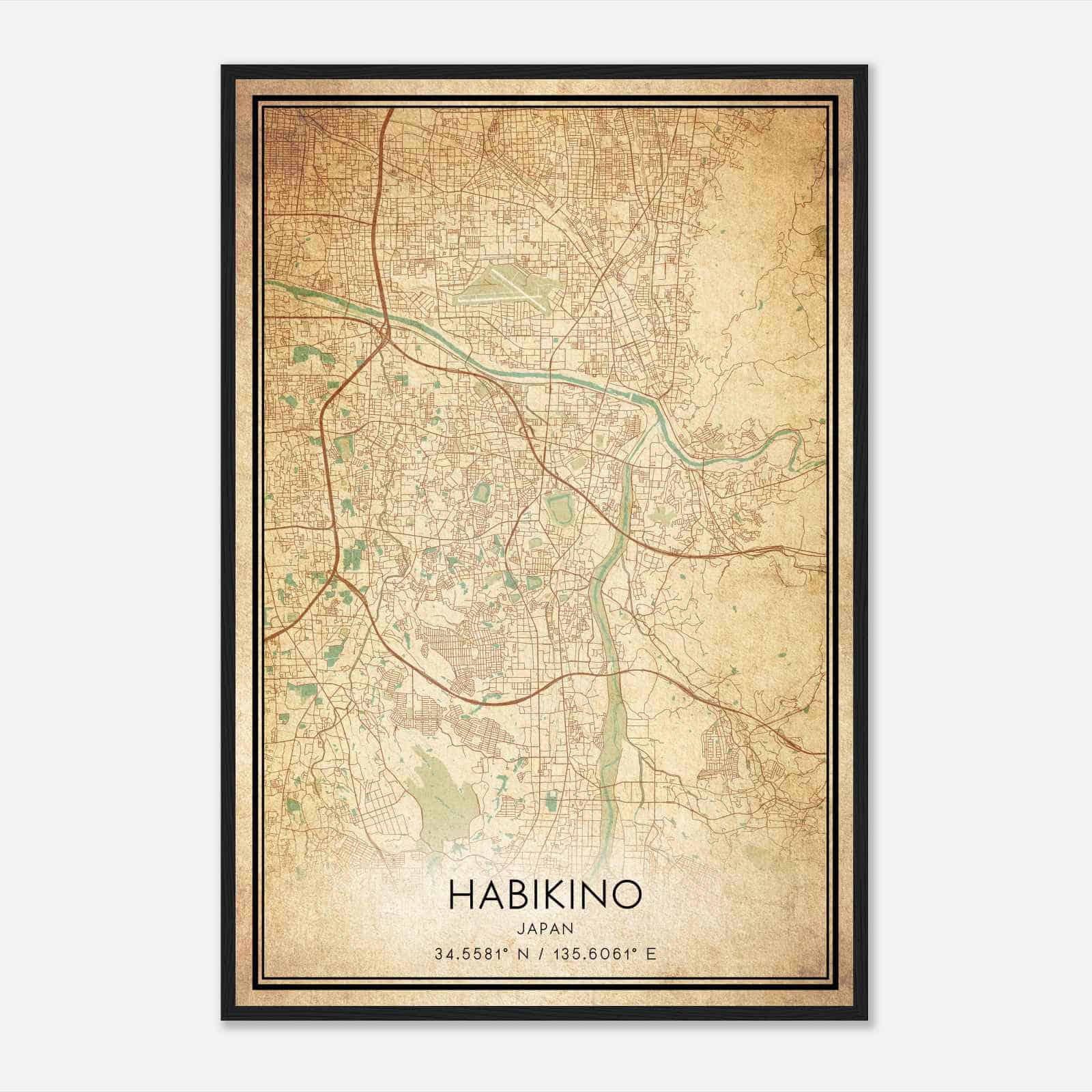 Vintage Habikino Japan Map Poster, Habikino City Road Wall Art Print