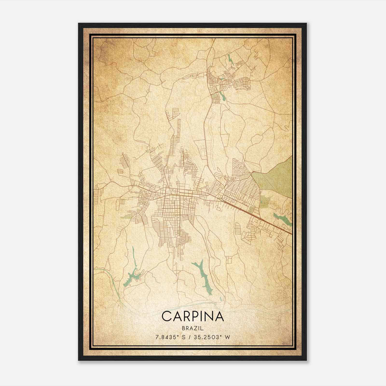Vintage Carpina Brazil Map Poster, Carpina City Road Wall Art Print