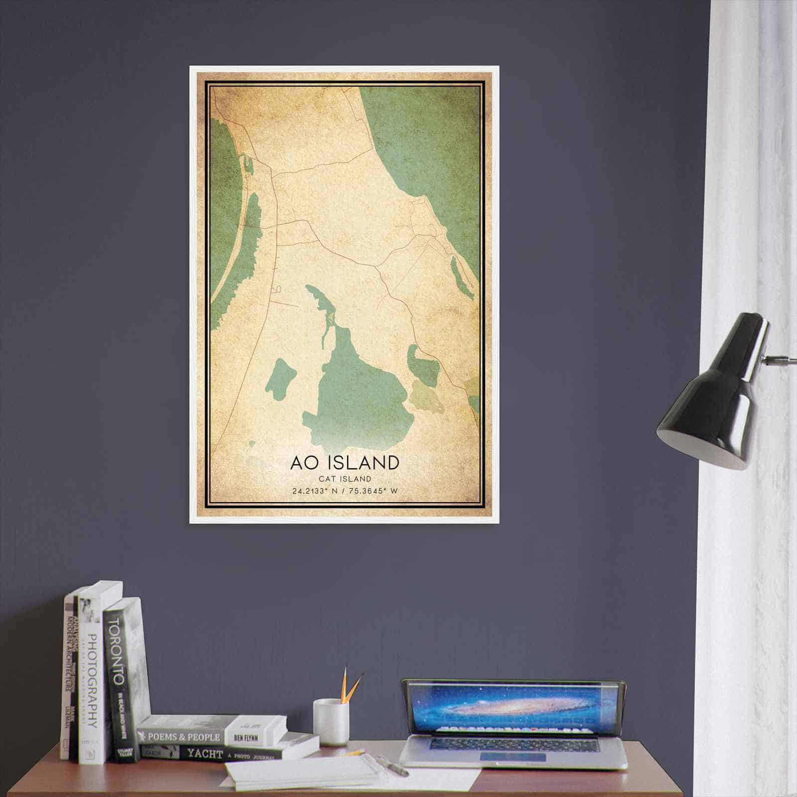 Vintage Ao Island Cat Island Map Poster, Ao Island City Road Wall Art Print