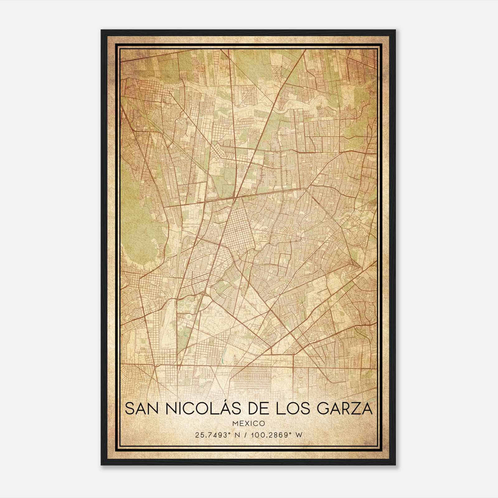 Vintage San Nicolas de los Garza Mexico Map Poster, San Nicolas de los Garza City Road Wall Art Print