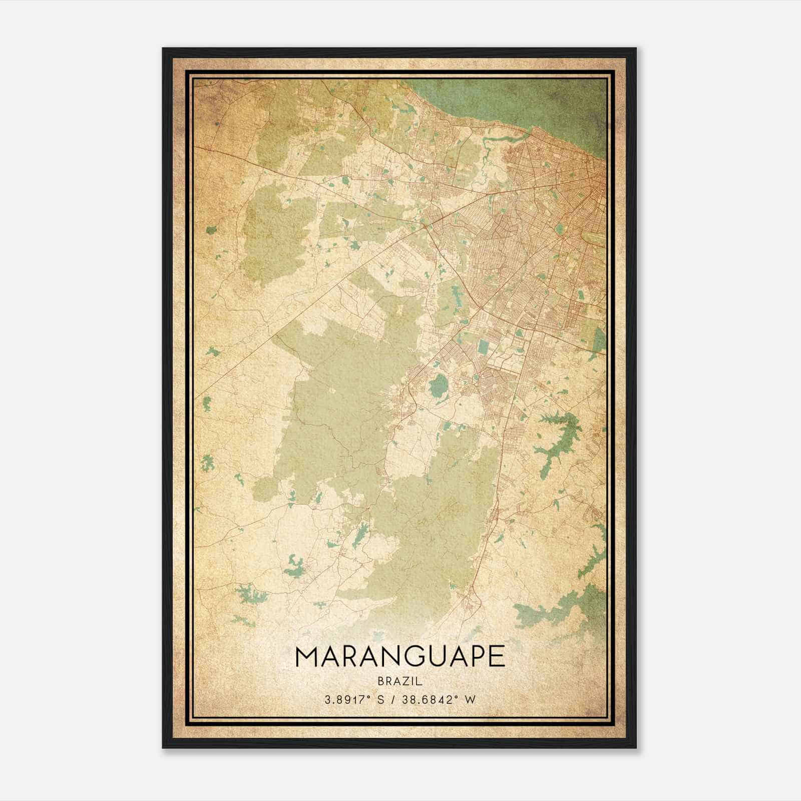 Vintage Maranguape Brazil Map Poster, Maranguape City Road Wall Art Print