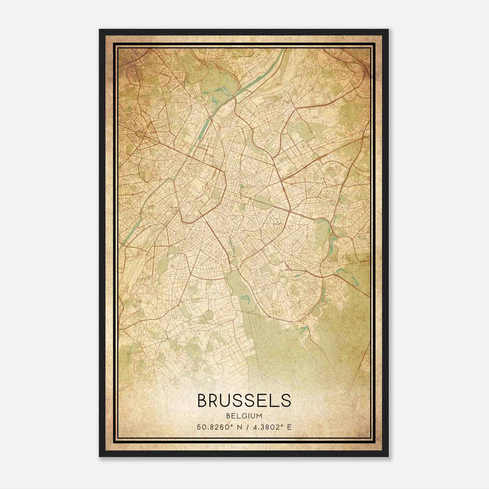 Vintage Brussels Belgium Map Poster, Brussels City Road Wall Art Print
