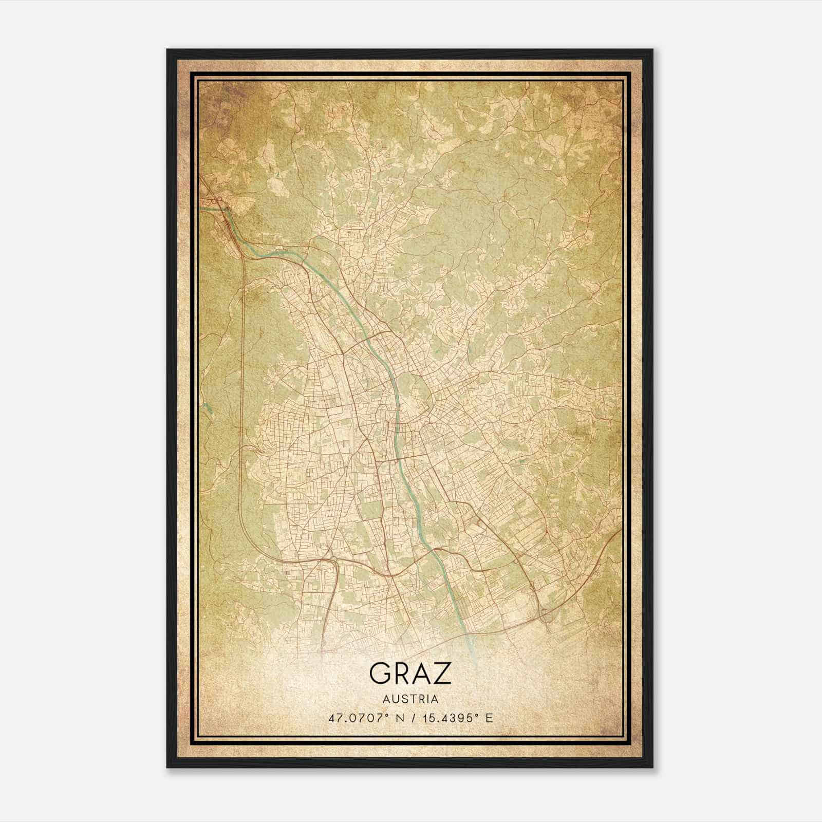 Vintage Graz Austria Map Poster, Graz City Road Wall Art Print