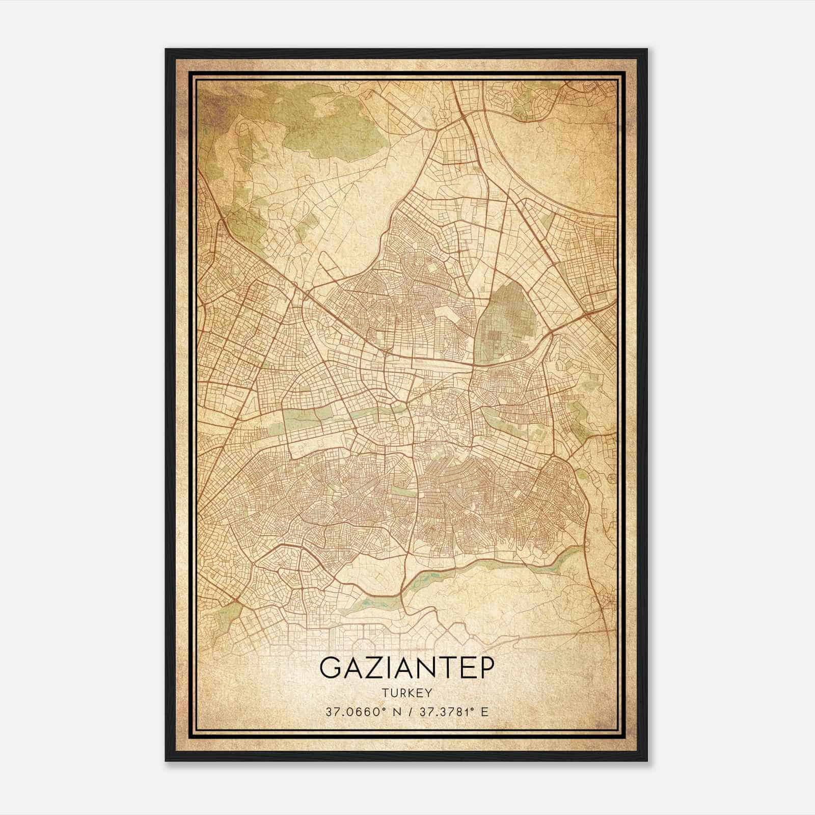 Vintage Gaziantep Turkey Map Poster, Gaziantep City Road Wall Art Print