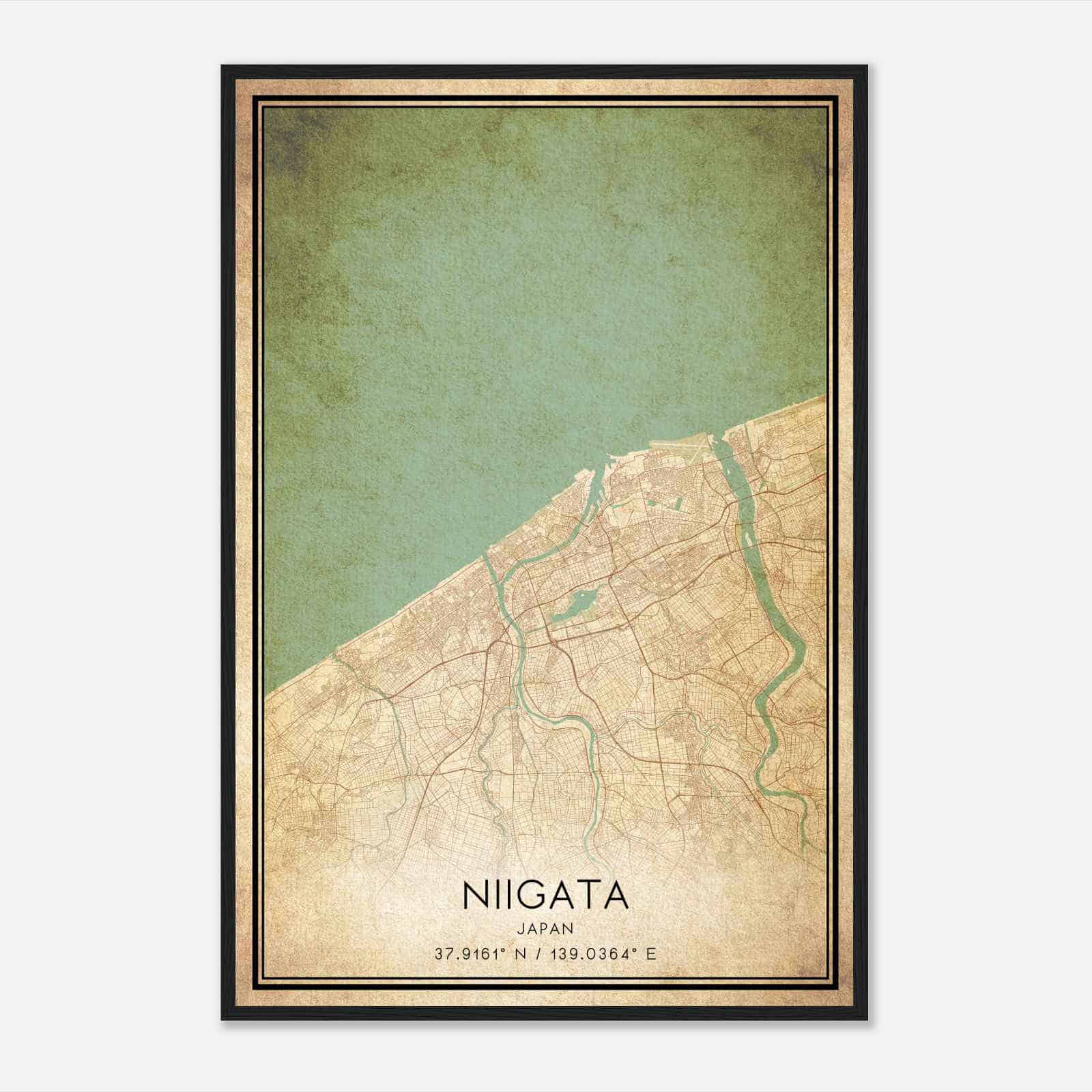 Vintage Niigata Japan Map Poster, Niigata City Road Wall Art Print