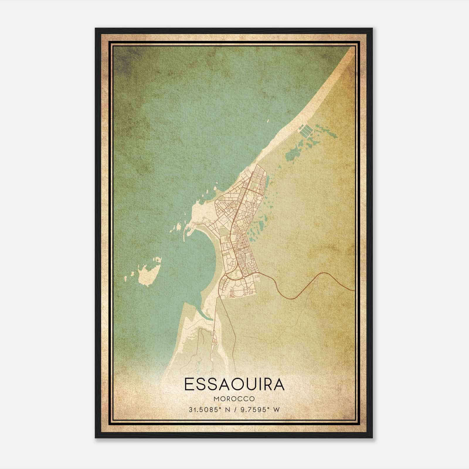 Vintage Essaouira Morocco Map Poster, Essaouira City Road Wall Art Print