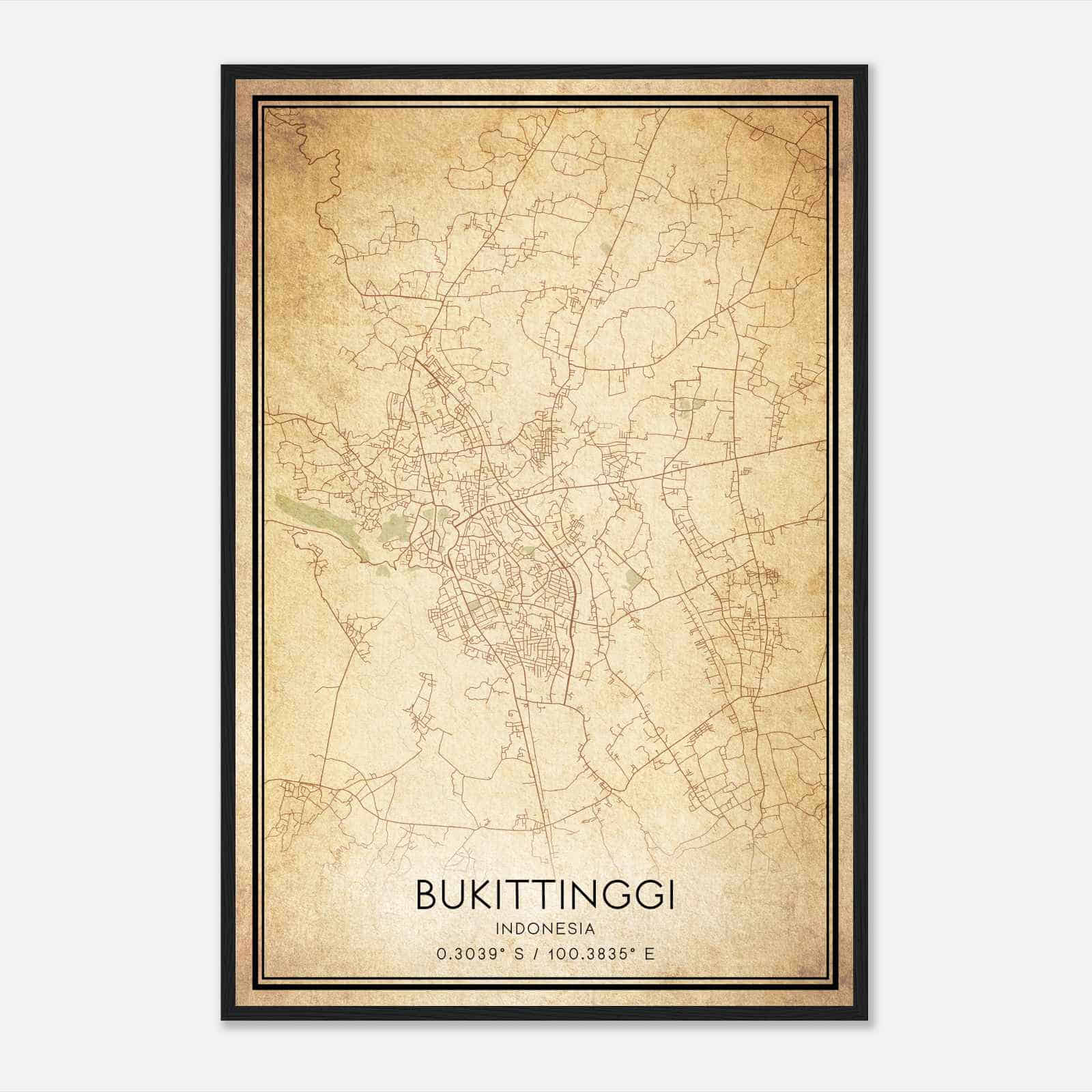 Vintage Bukittinggi Indonesia Map Poster, Bukittinggi City Road Wall Art Print