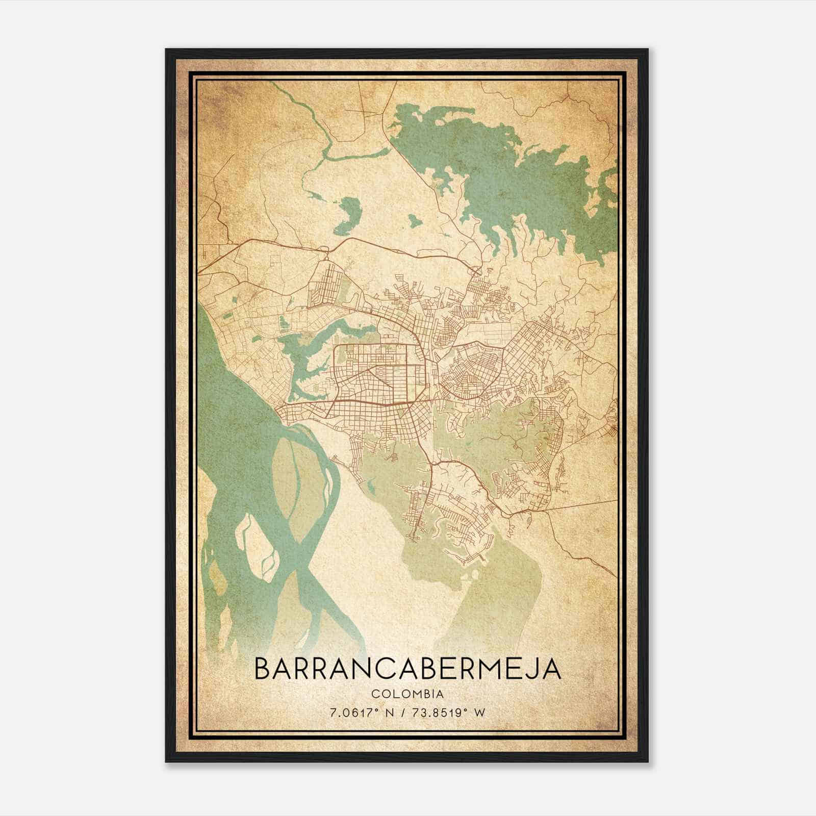 Vintage Barrancabermeja Colombia Map Poster, Barrancabermeja City Road Wall Art Print