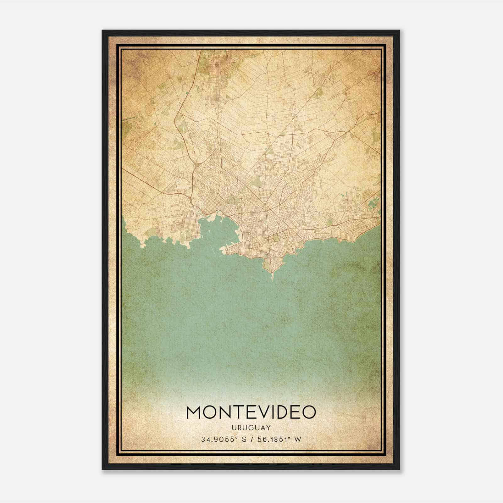 Vintage Montevideo Uruguay Map Poster, Montevideo City Road Wall Art Print