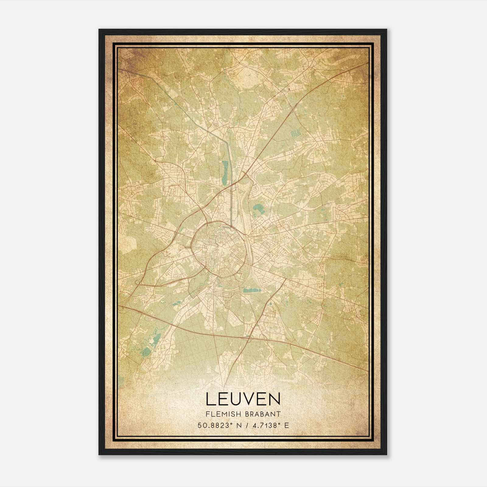 Vintage Leuven Flemish Brabant Map Poster, Leuven City Road Wall Art Print